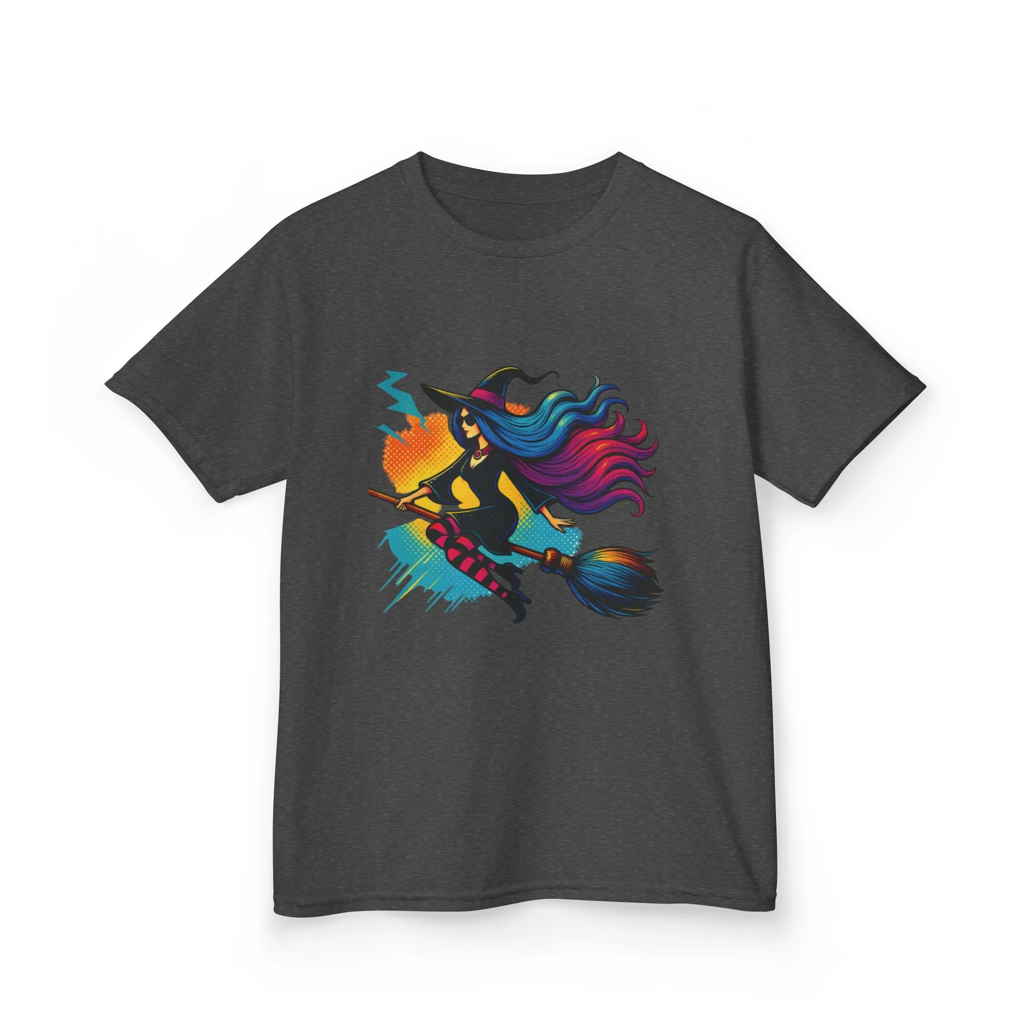 Girls Witch T-Shirt, Colorful Halloween Witch Graphic Tee for Kids, Fun Spooky Broomstick Shirt, Gift for Girls - Image 9