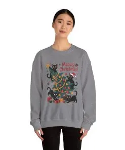 Black Cats Christmas Tree Sweatshirt, Funny Cat Lover Holiday Sweater, Cute Christmas Cat Chaos Jumper