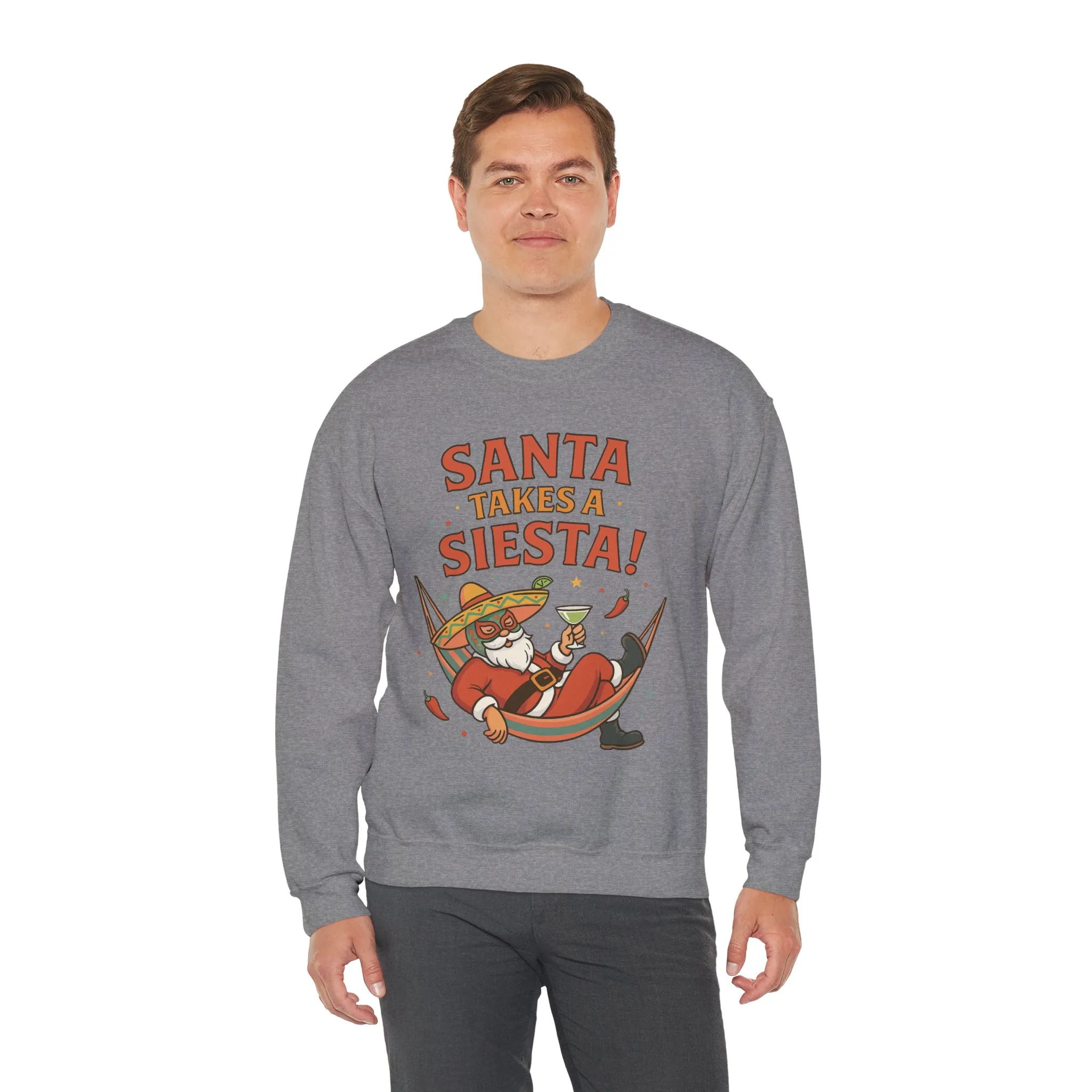 Santa Takes a Siesta Funny Christmas Sweatshirt for Men, Mexican Holiday Jumper - Image 11