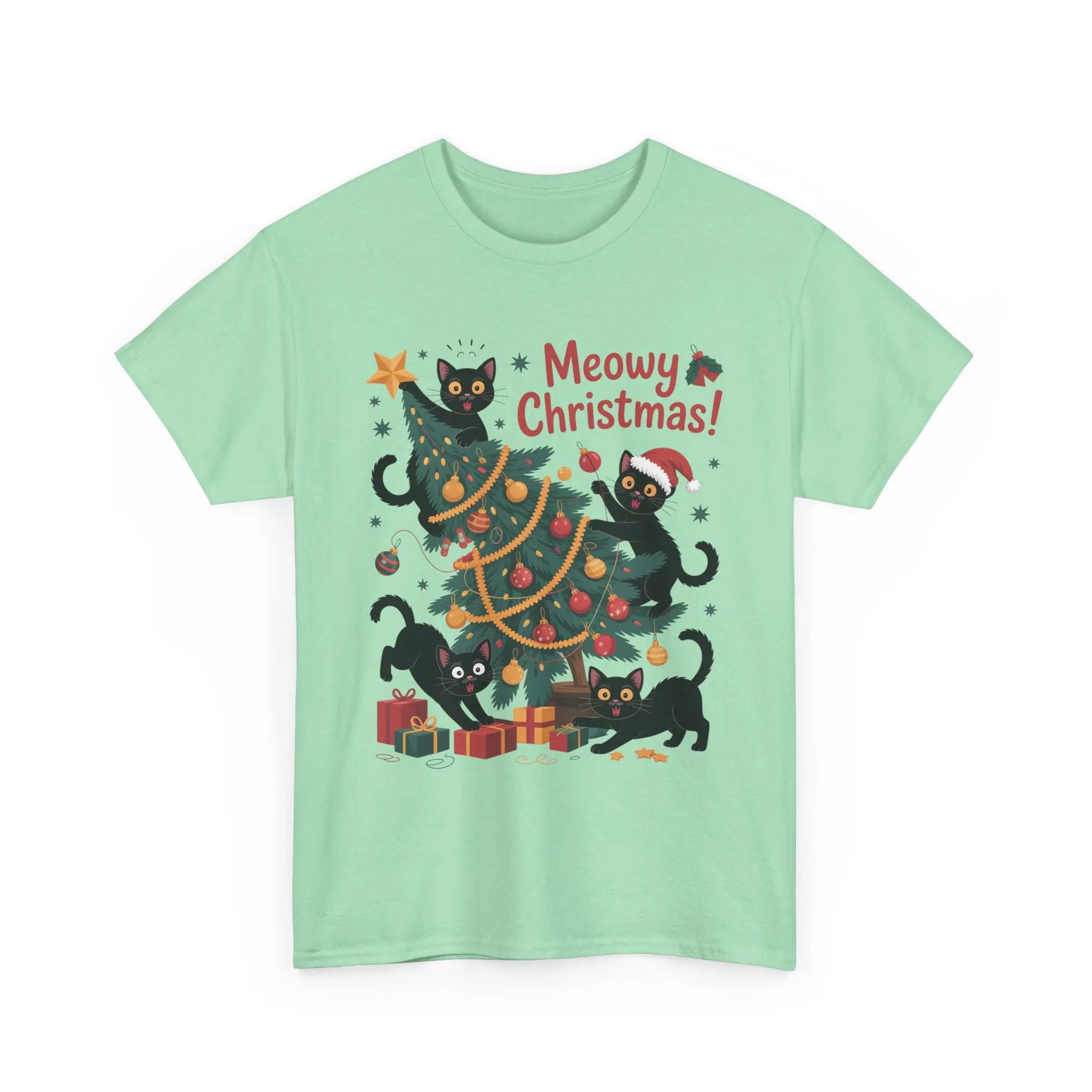 Funny Black Cats Christmas Tree T-Shirt, Cute Cat Lover Holiday Tee, Christmas Cat Chaos Shirt for Women - Image 2