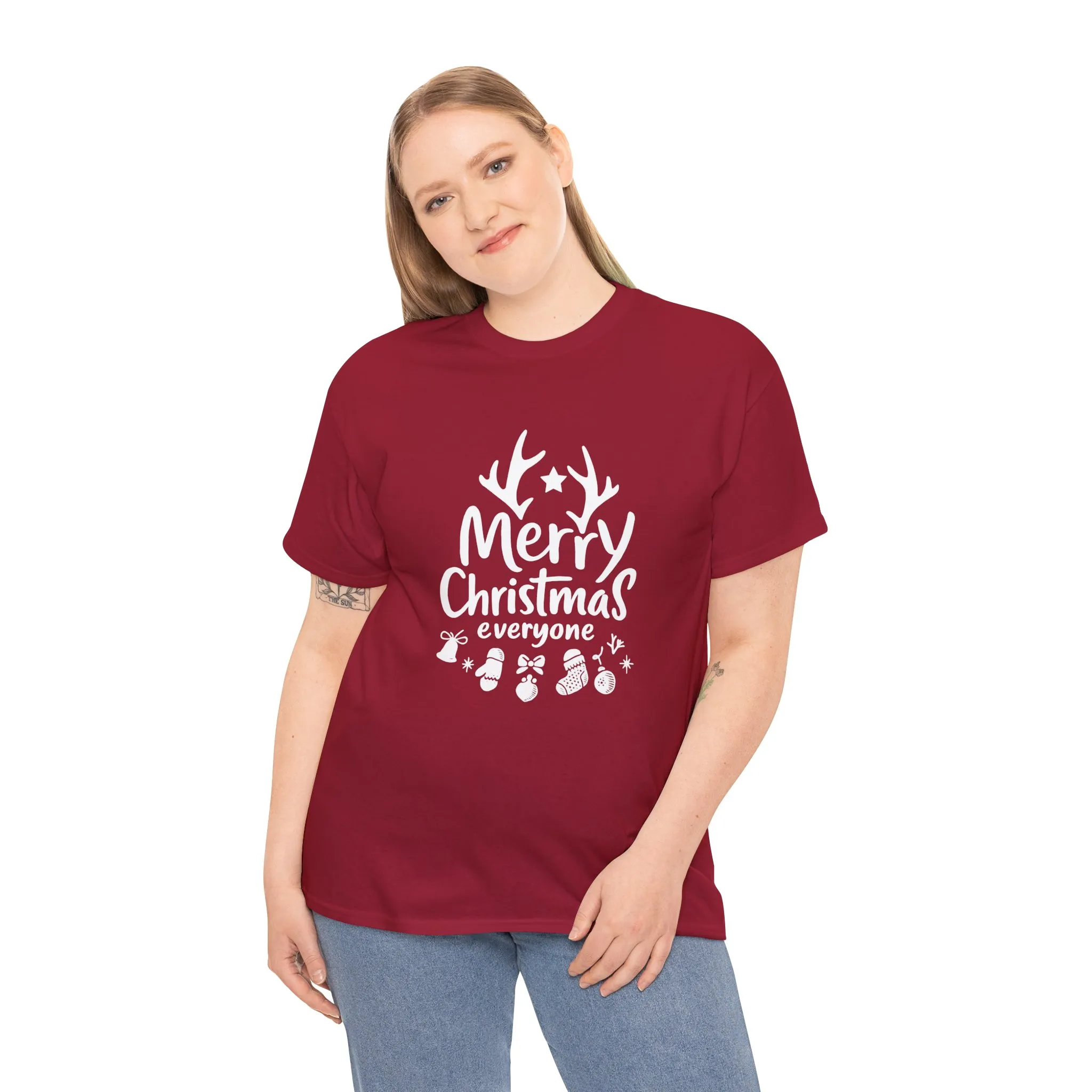 Merry Christmas Everyone Women's T-Shirt, Minimal Holiday Tee, Cute Christmas Gift Heavy Cotton Tee - Image 3