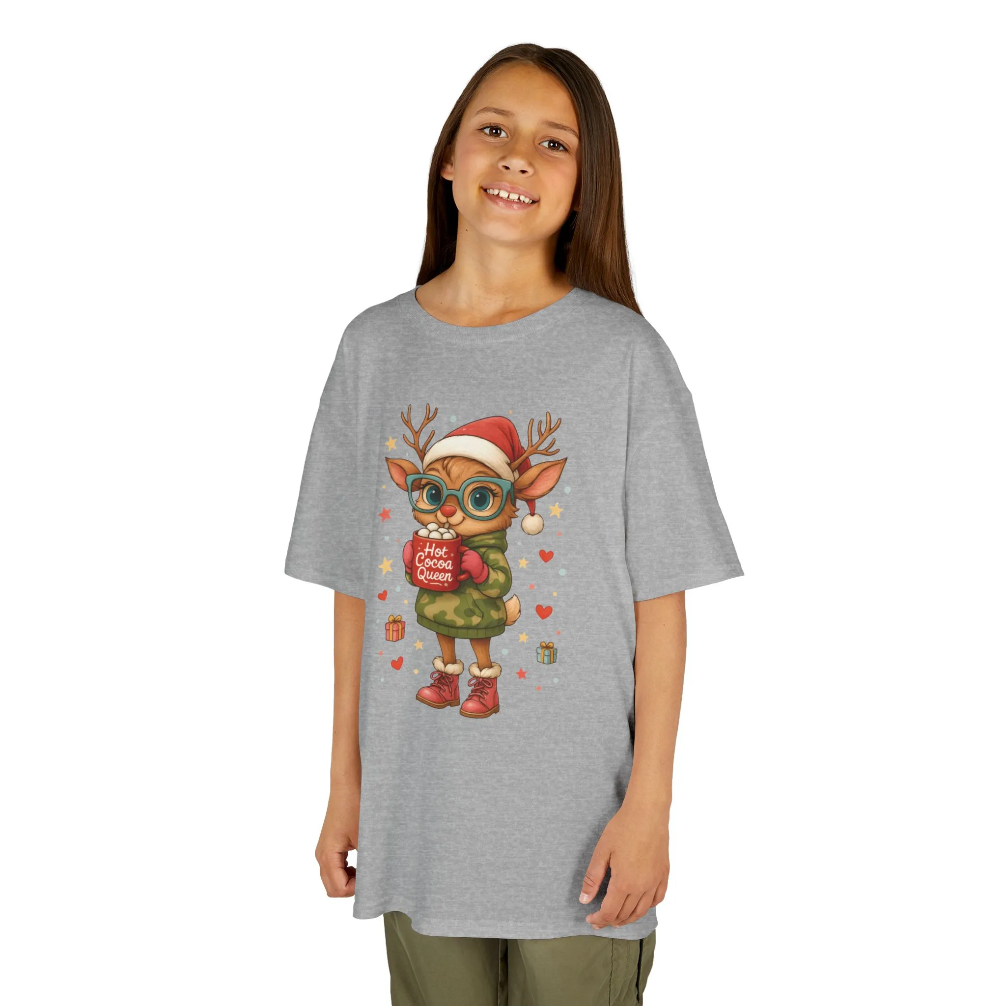 Hot Cocoa Queen Christmas T-Shirt for Girls, Cute Holiday Reindeer Tee - Image 10