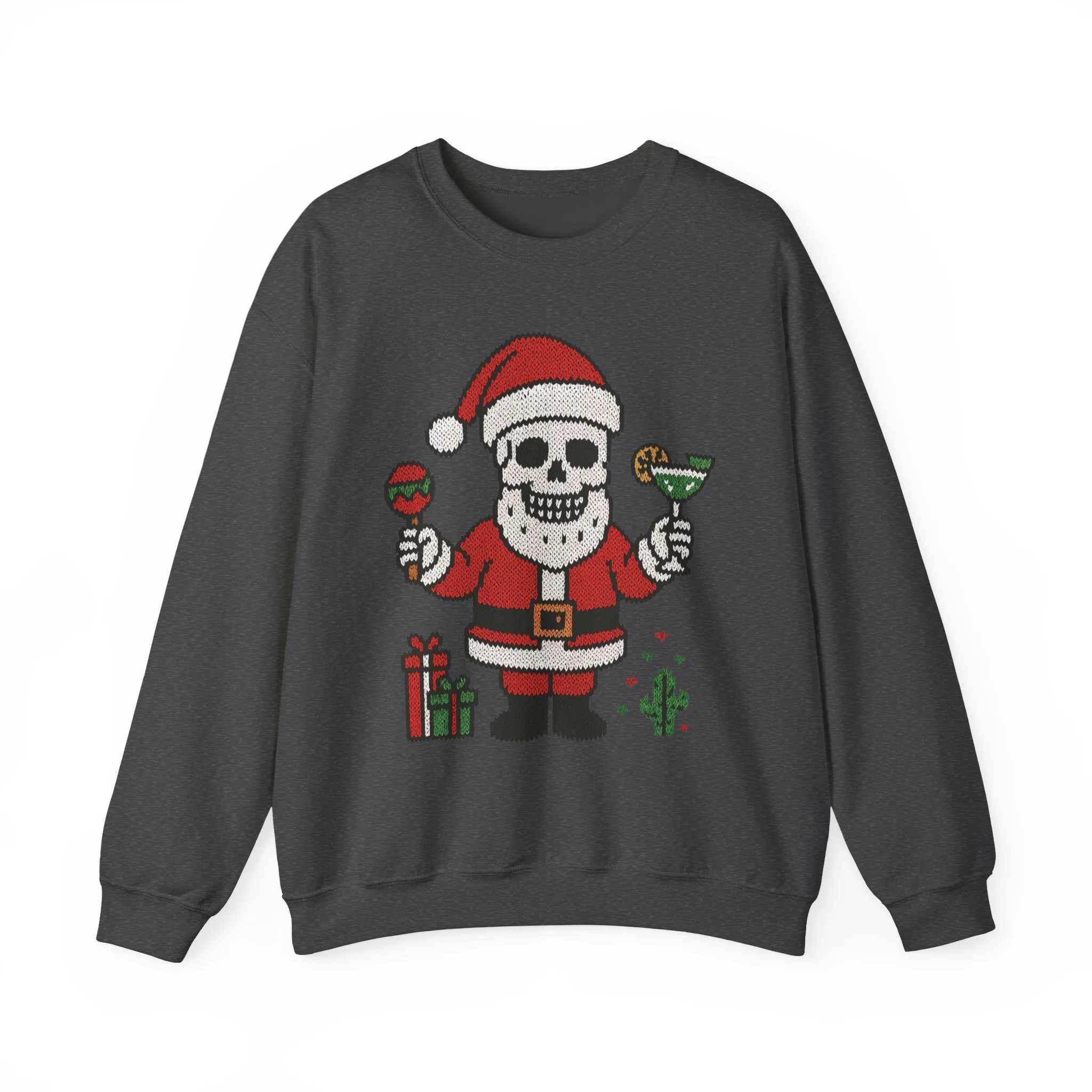 Funny Santa Skull Christmas Men's Sweatshirt, Holiday Margarita Pullover - Image 13