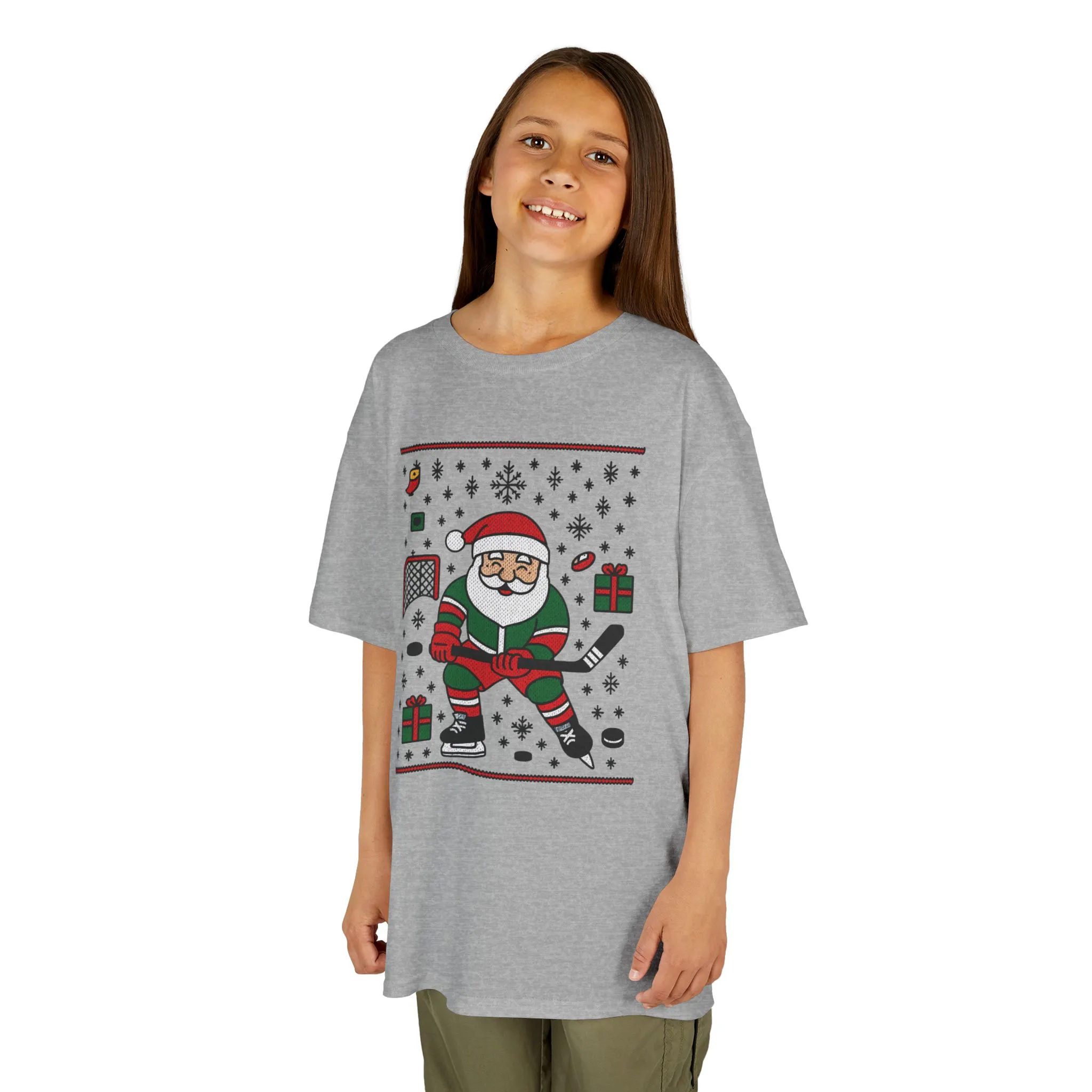 Hockey Santa Youth Christmas T-Shirt, Funny Holiday Sports Tee for Boys - Image 9