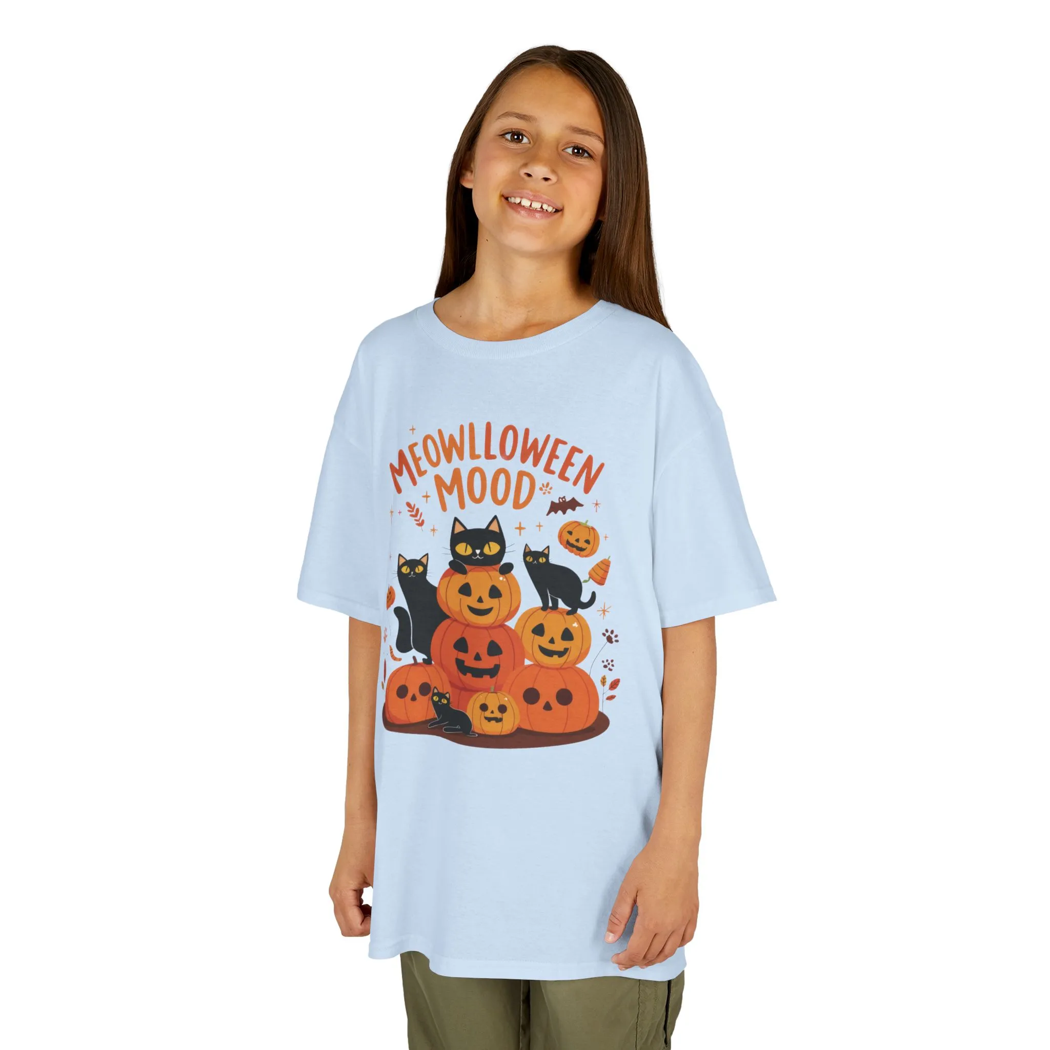 Meowlloween Mood Kids Shirt, Cute Black Cat Halloween T-Shirt for Girls and Boys, Funny Pumpkin Cat Tee, Cozy Fall Cat Lover Gift - Image 14