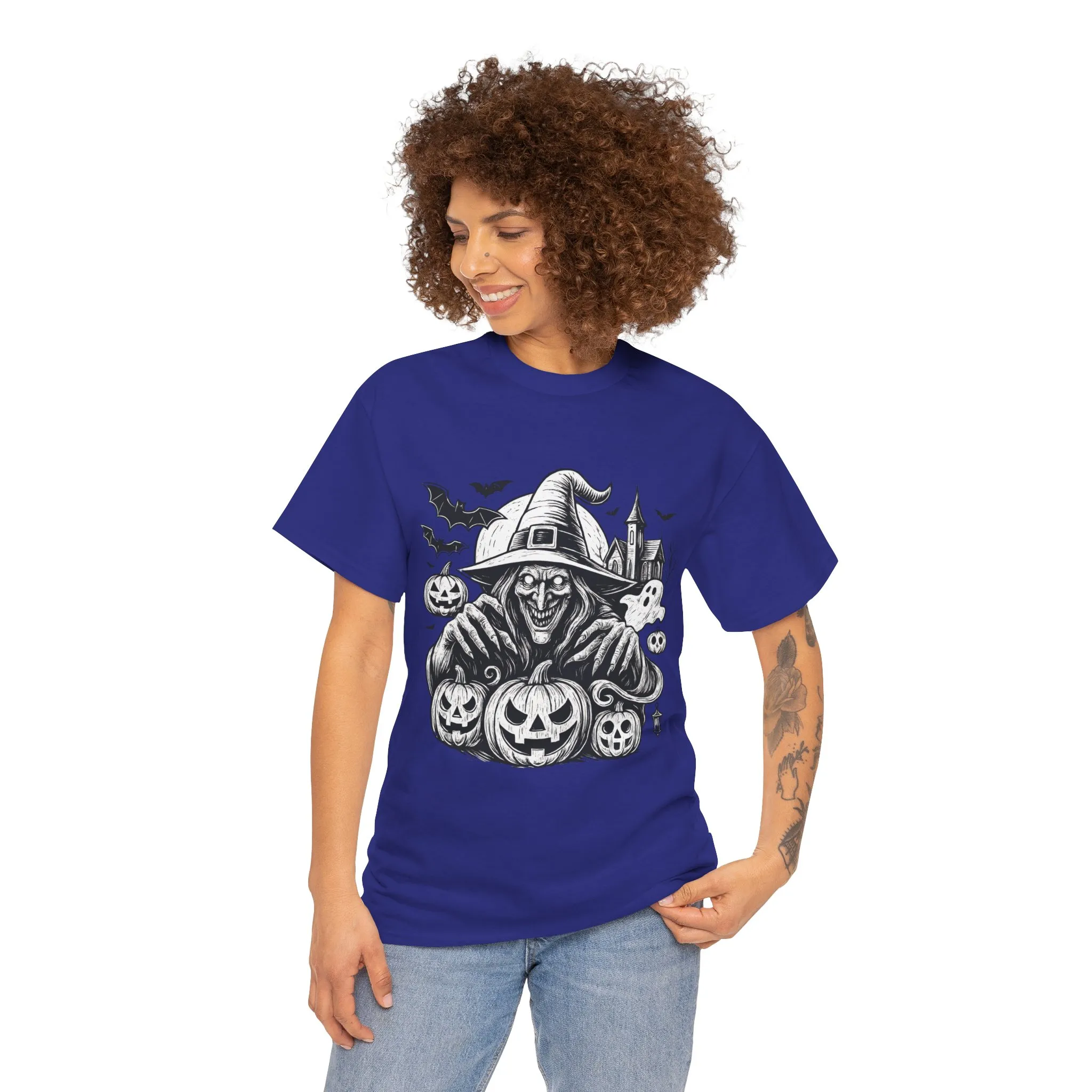 Scary Witch Halloween Shirt Women, Gothic Pumpkin Ghost Tee, Spooky Horror Tee with Bats - Image 17
