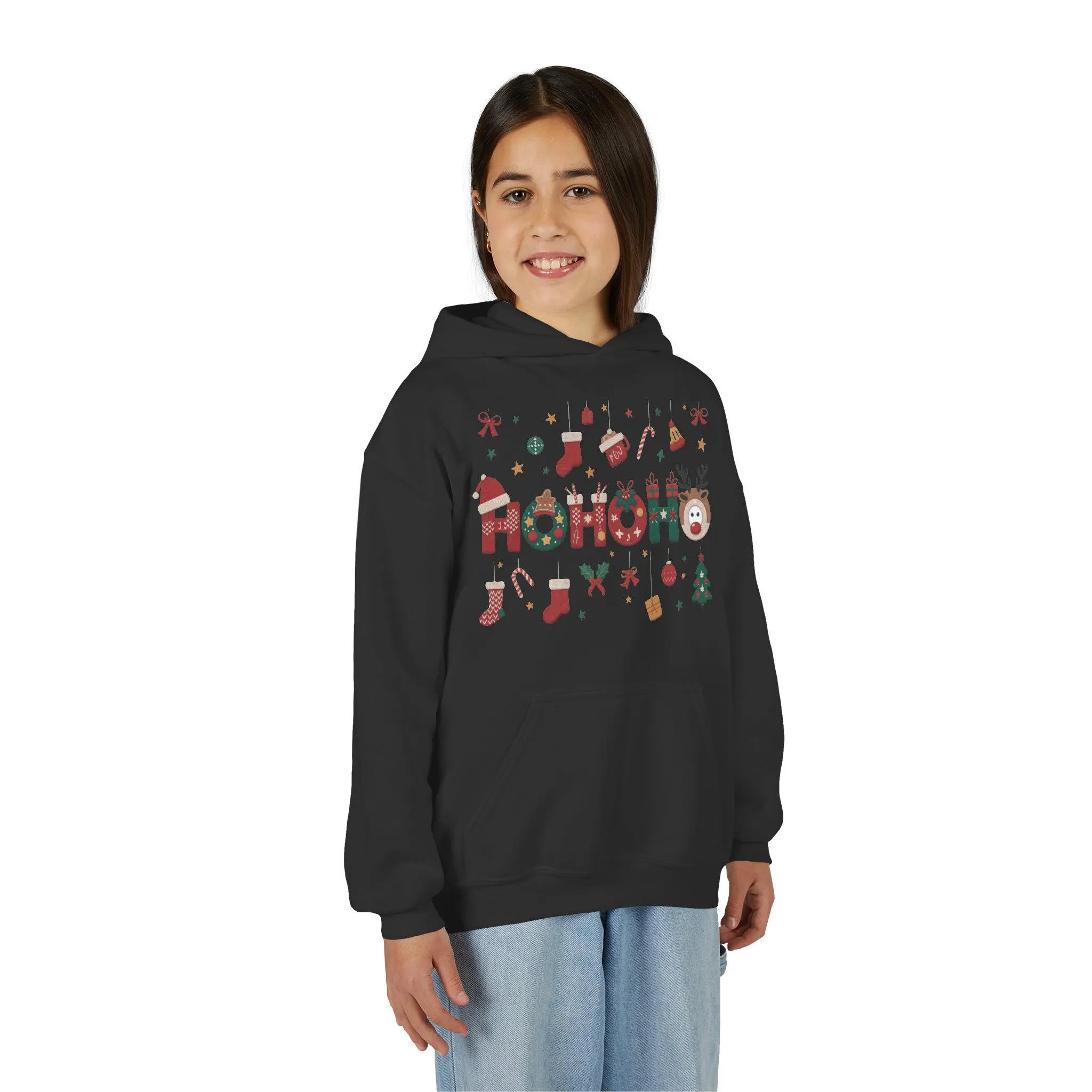 Ho Ho Ho Kids Christmas Hoodie, Cute Girls Holiday Sweatshirt, Gingerbread - Reindeer Festive Design, Cozy Winter Christmas Outfit - Image 6