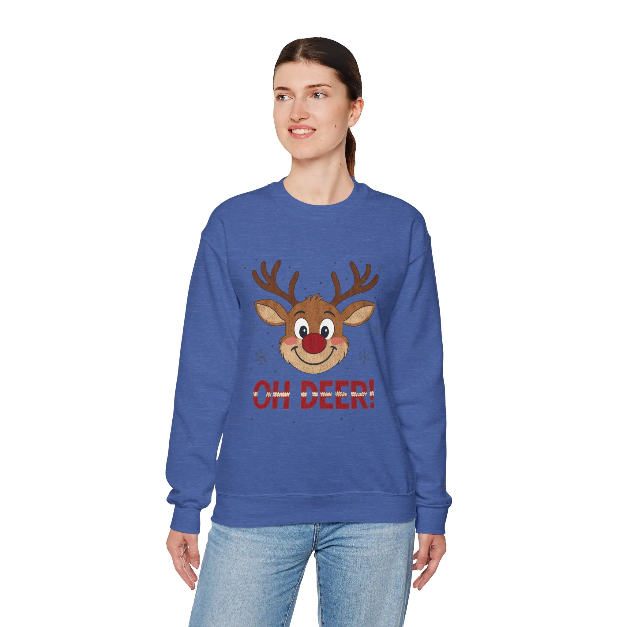 Womens Oh Deer Christmas Sweatshirt, Cute Reindeer Holiday Pullover, Women's Crewneck Sweatshirt - Image 21