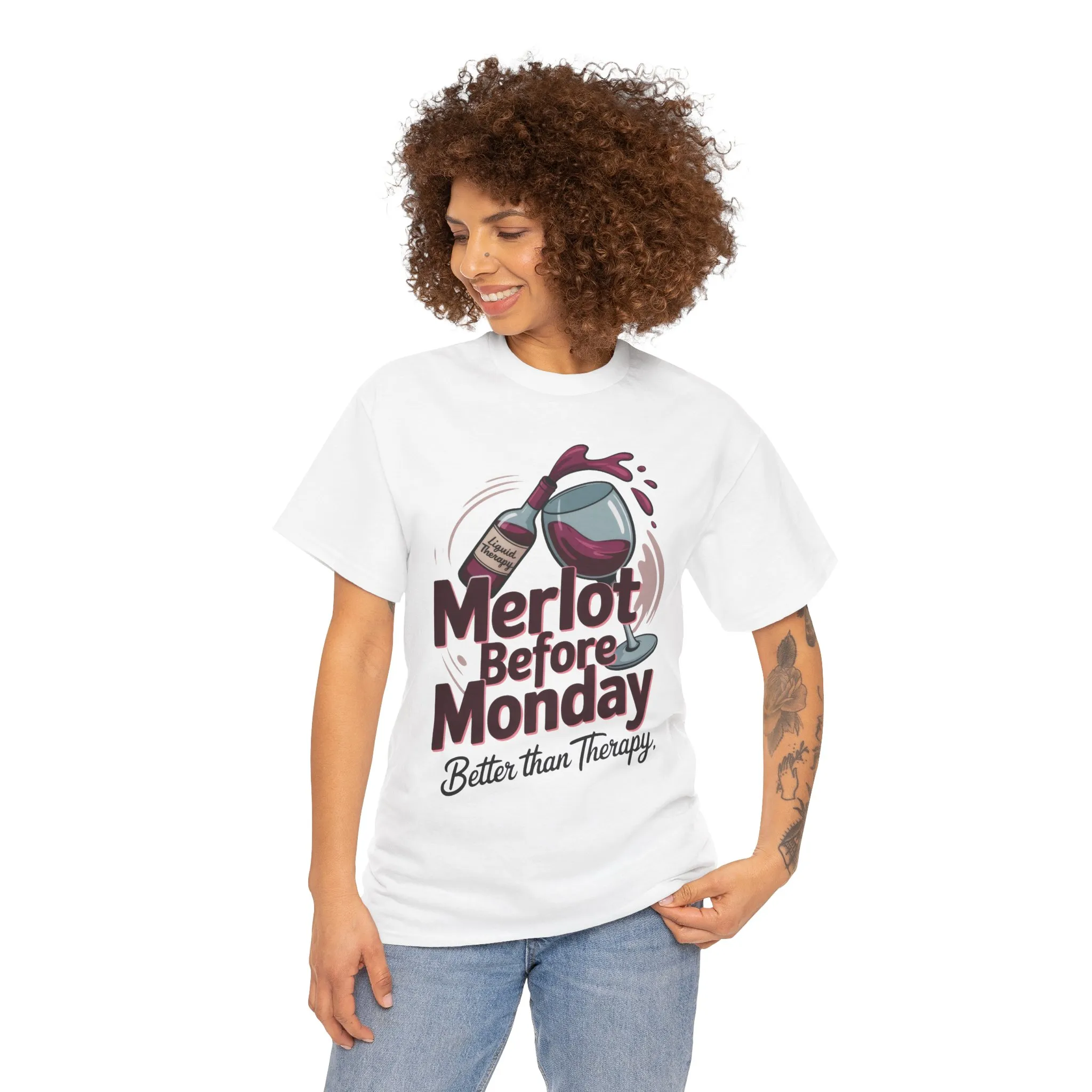 Merlot Before Monday Shirt Women, Funny Wine Tee, Better Than Therapy Tee, Wine Lover Gift - Image 5