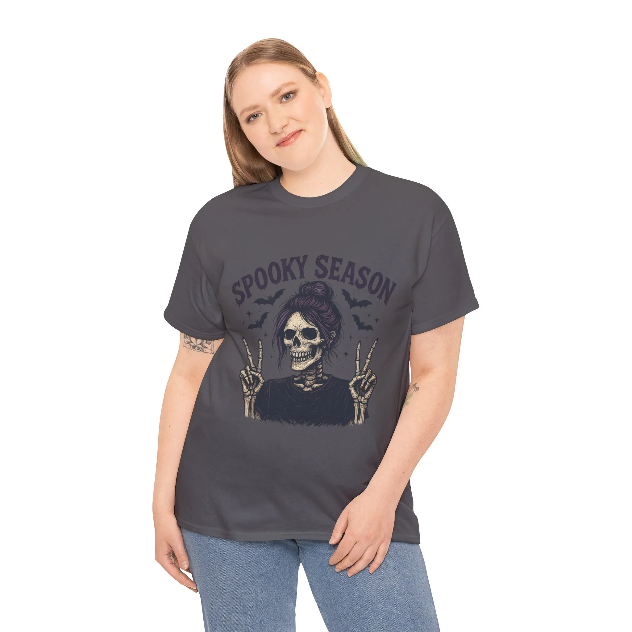 Spooky Season Women's T-Shirt, Funny Skeleton Girl Halloween Graphic Tee, Gothic Fall Shirt - Image 18