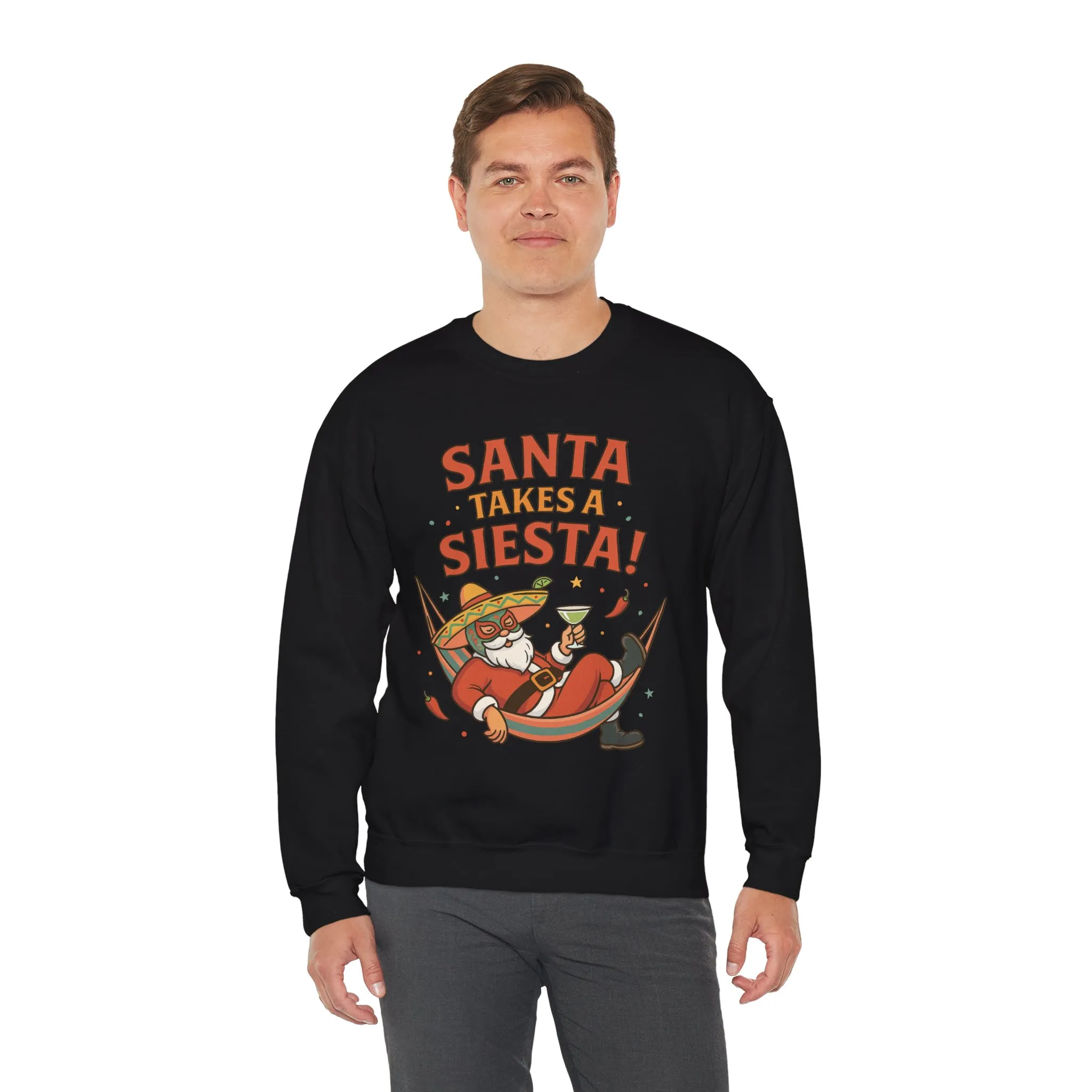 Santa Takes a Siesta Funny Christmas Sweatshirt for Men, Mexican Holiday Jumper - Image 5