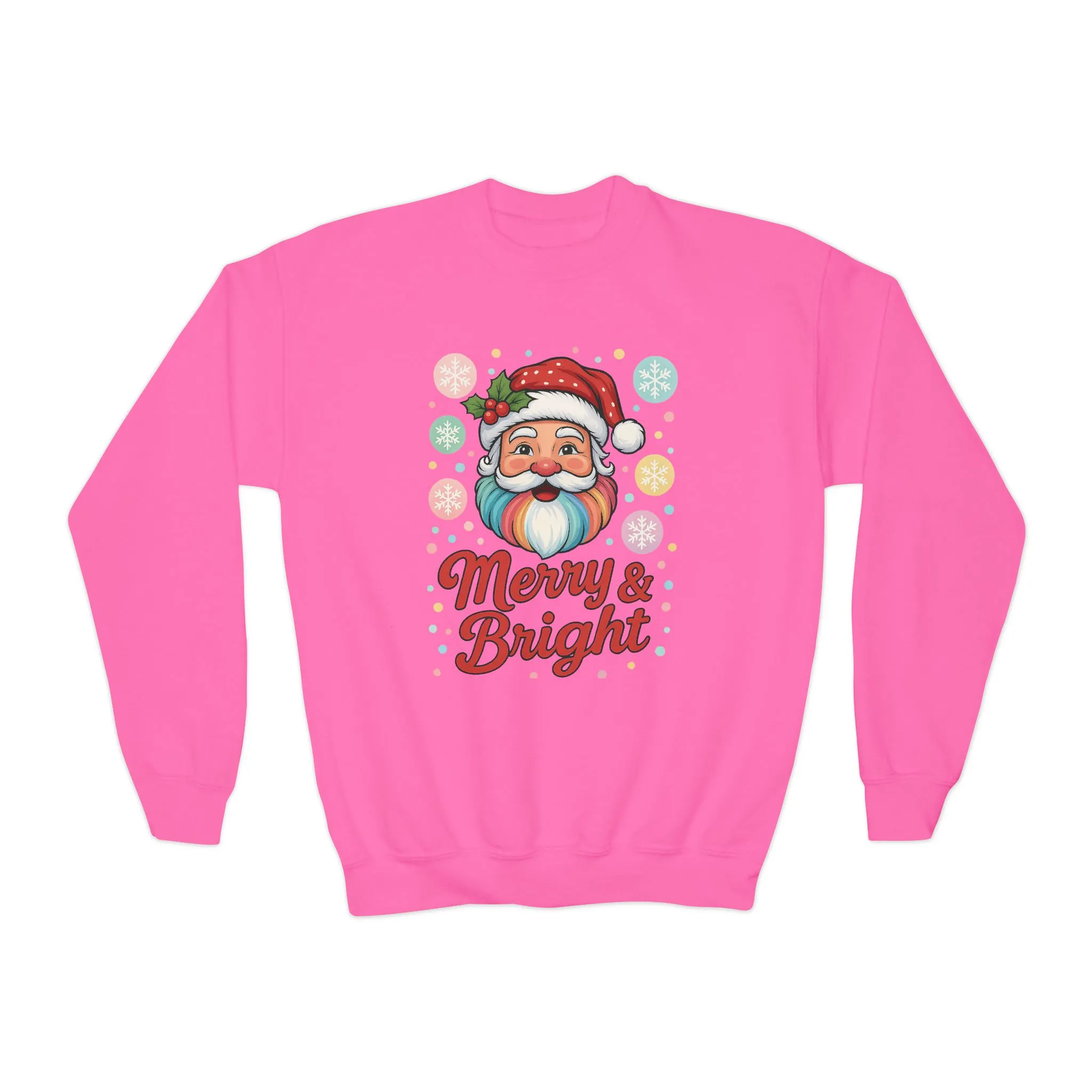 Kids Merry - Bright Santa Christmas Sweatshirt, Cute Colorful Holiday Jumper, Retro Pastel Santa Sweater - Image 2
