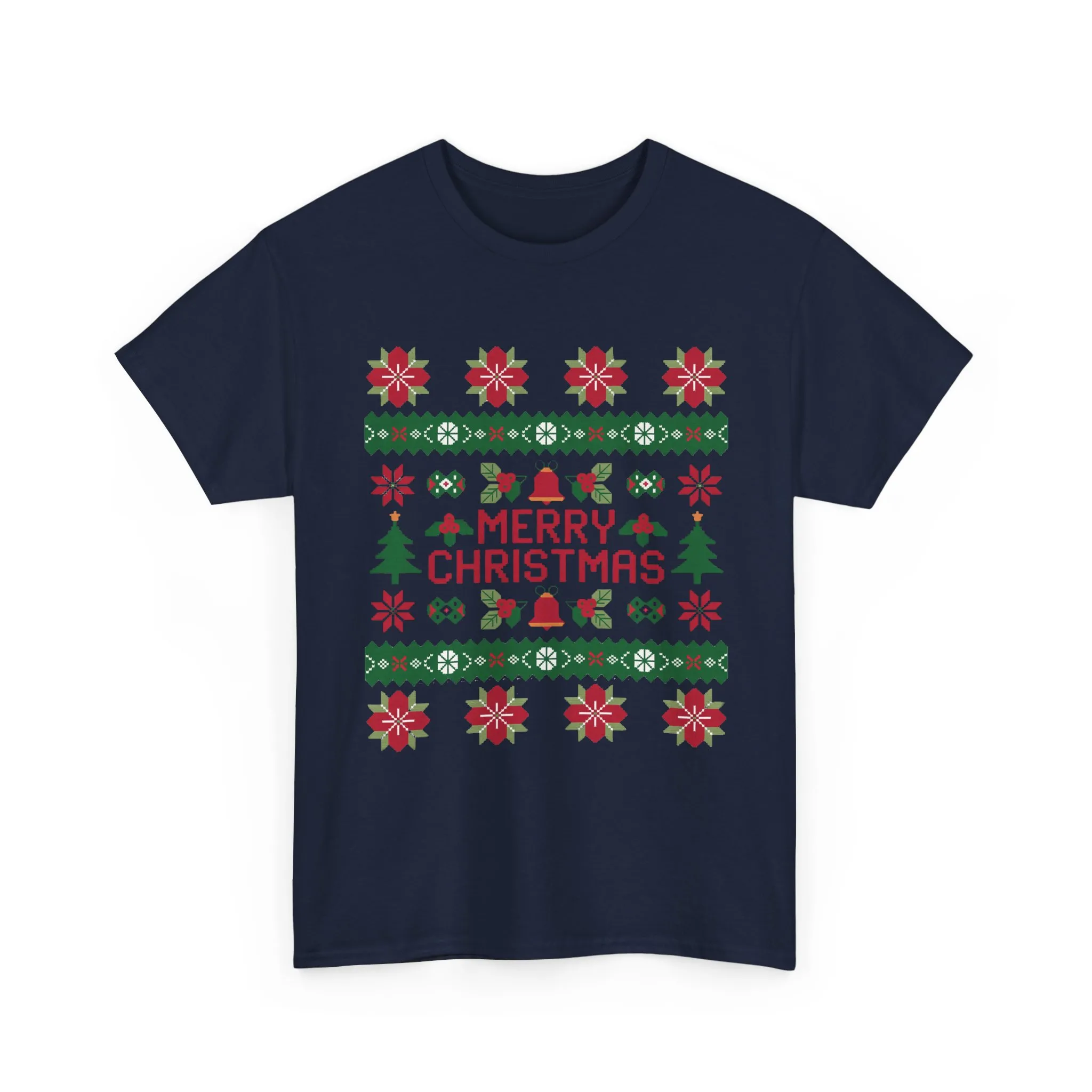 Merry Christmas Women's T-Shirt, Festive Ugly Sweater Style Tee, Classic Holiday Knit Pattern Shirt - Image 22