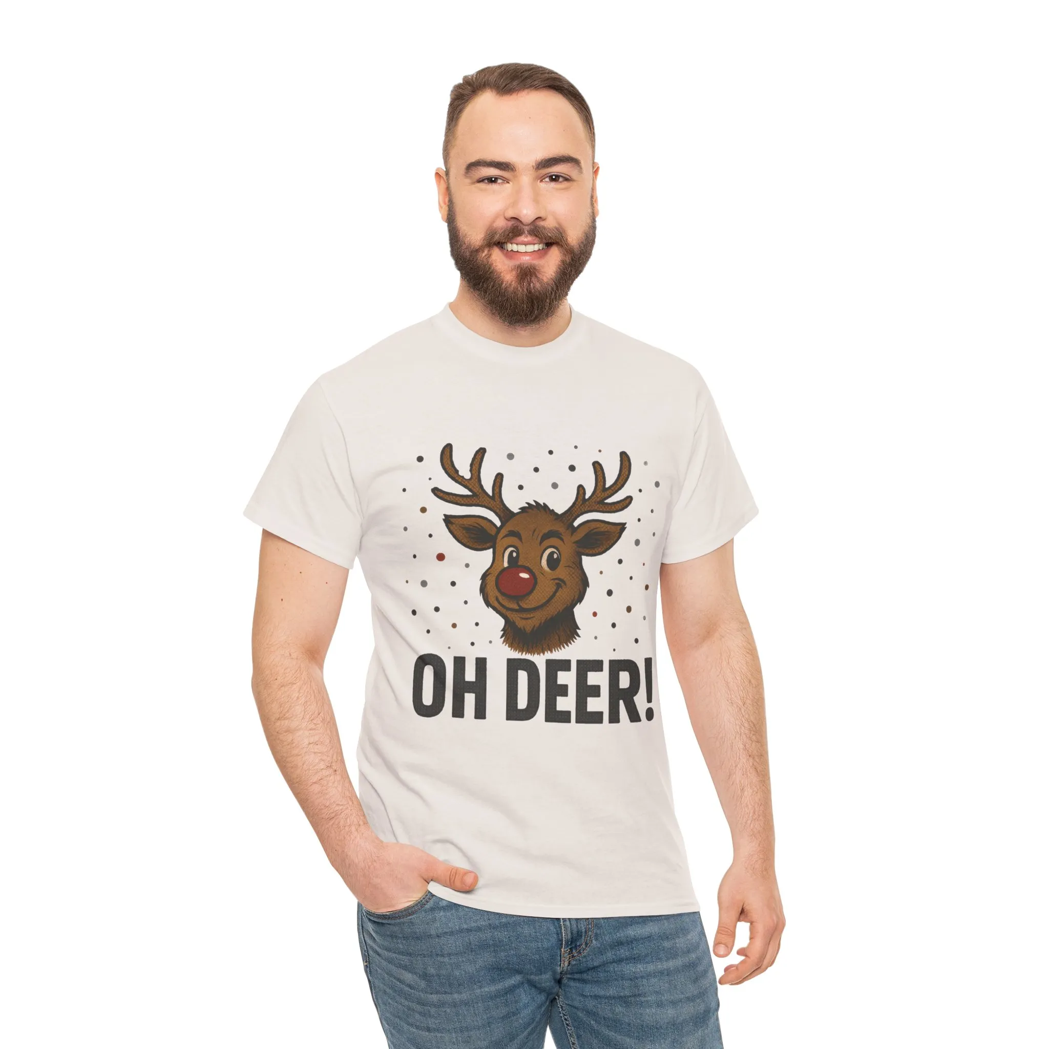 Men's Oh Deer Funny Christmas T-Shirt, Reindeer Holiday Graphic Tee - Image 5