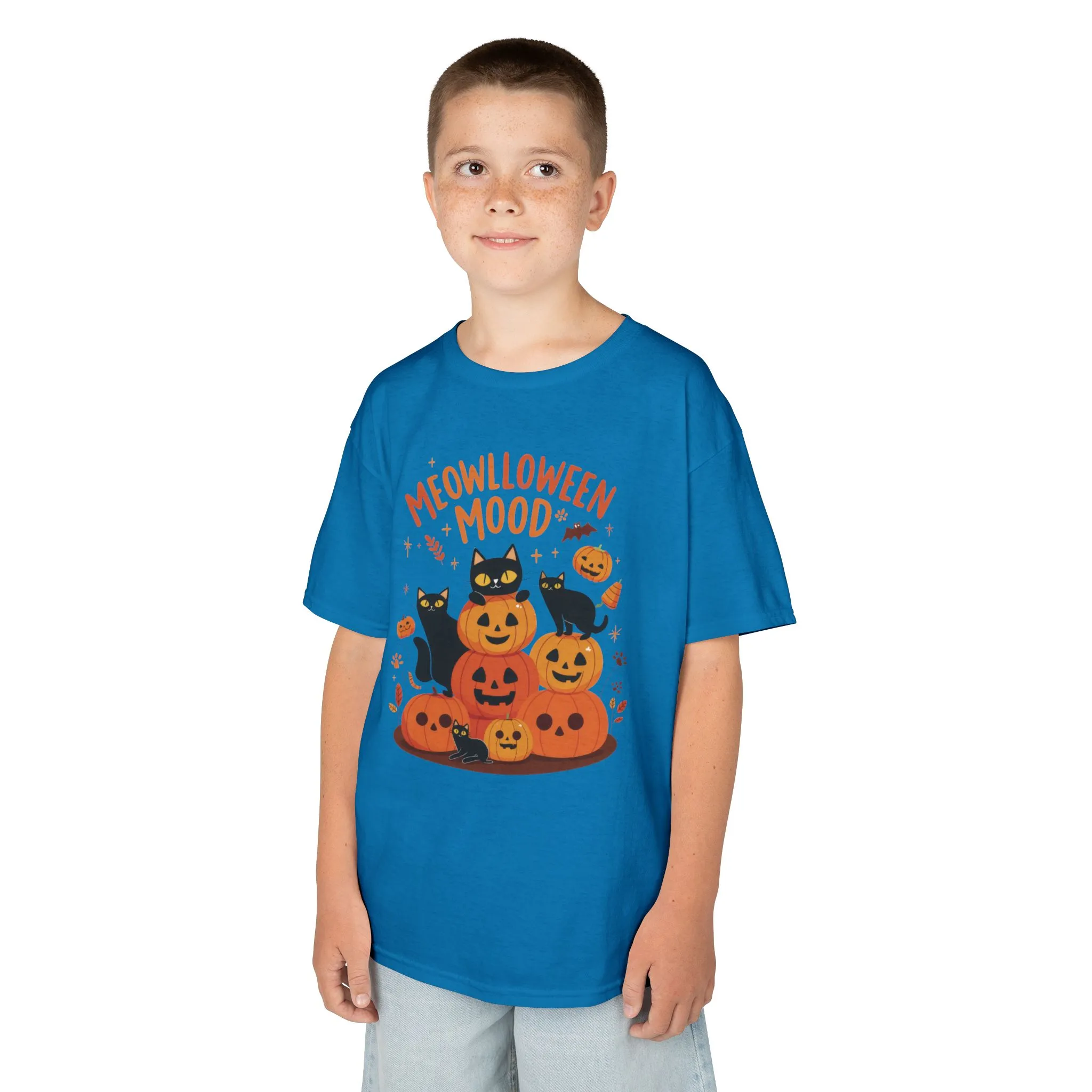 Meowlloween Mood Kids Shirt, Cute Black Cat Halloween T-Shirt for Girls and Boys, Funny Pumpkin Cat Tee, Cozy Fall Cat Lover Gift - Image 18