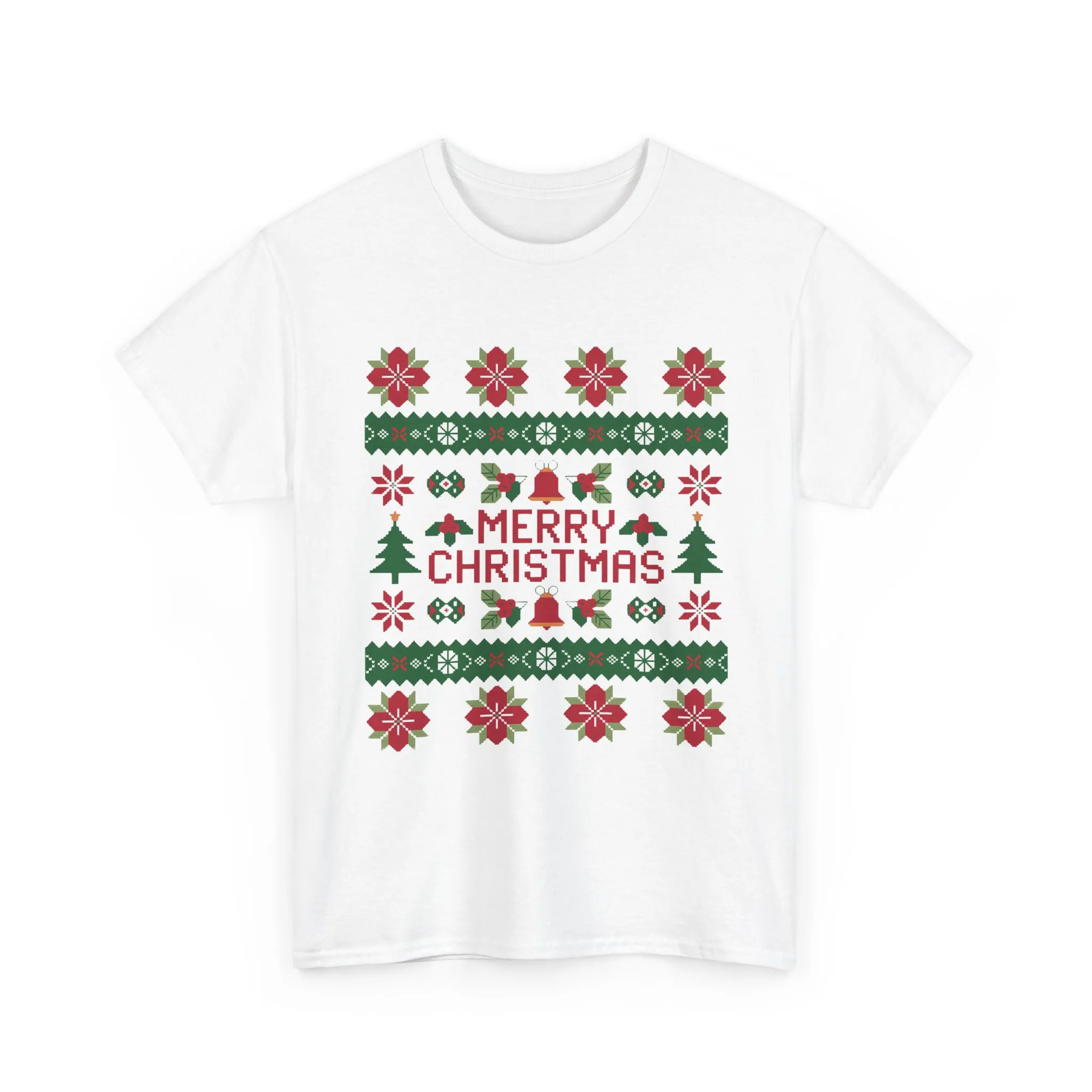Merry Christmas Women's T-Shirt, Festive Ugly Sweater Style Tee, Classic Holiday Knit Pattern Shirt - Image 2