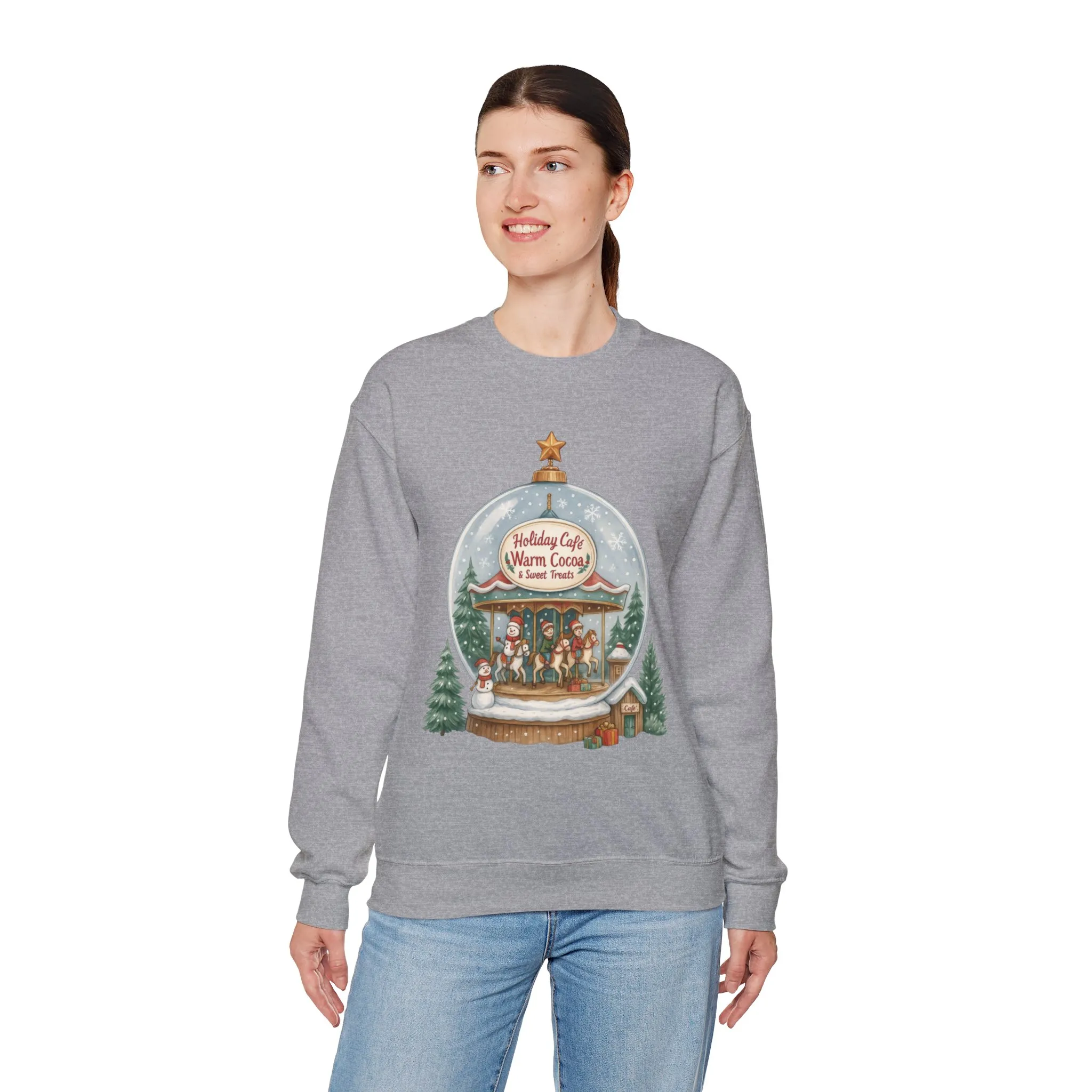 Holiday Café Christmas Sweatshirt, Warm Cocoa Snow Globe Pullover - Image 12