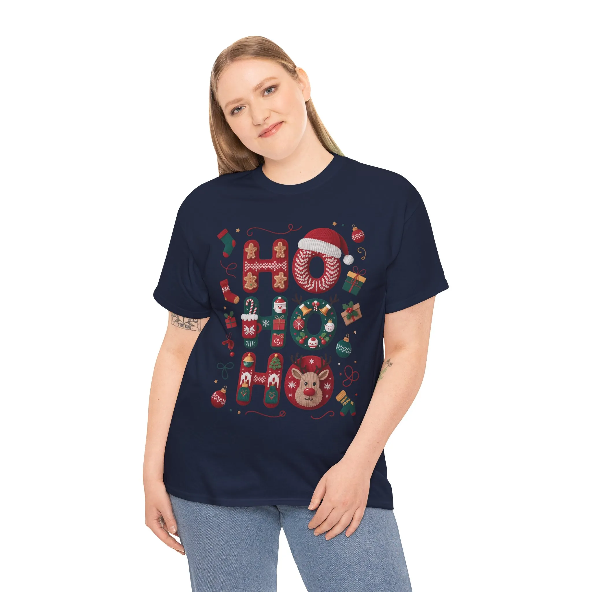 Ho Ho Ho Women's Christmas T-Shirt - Sweatshirt, Cute Festive Holiday Top, Gingerbread, Reindeer - Santa Hat Design, Cozy Christmas Fashion - Image 27