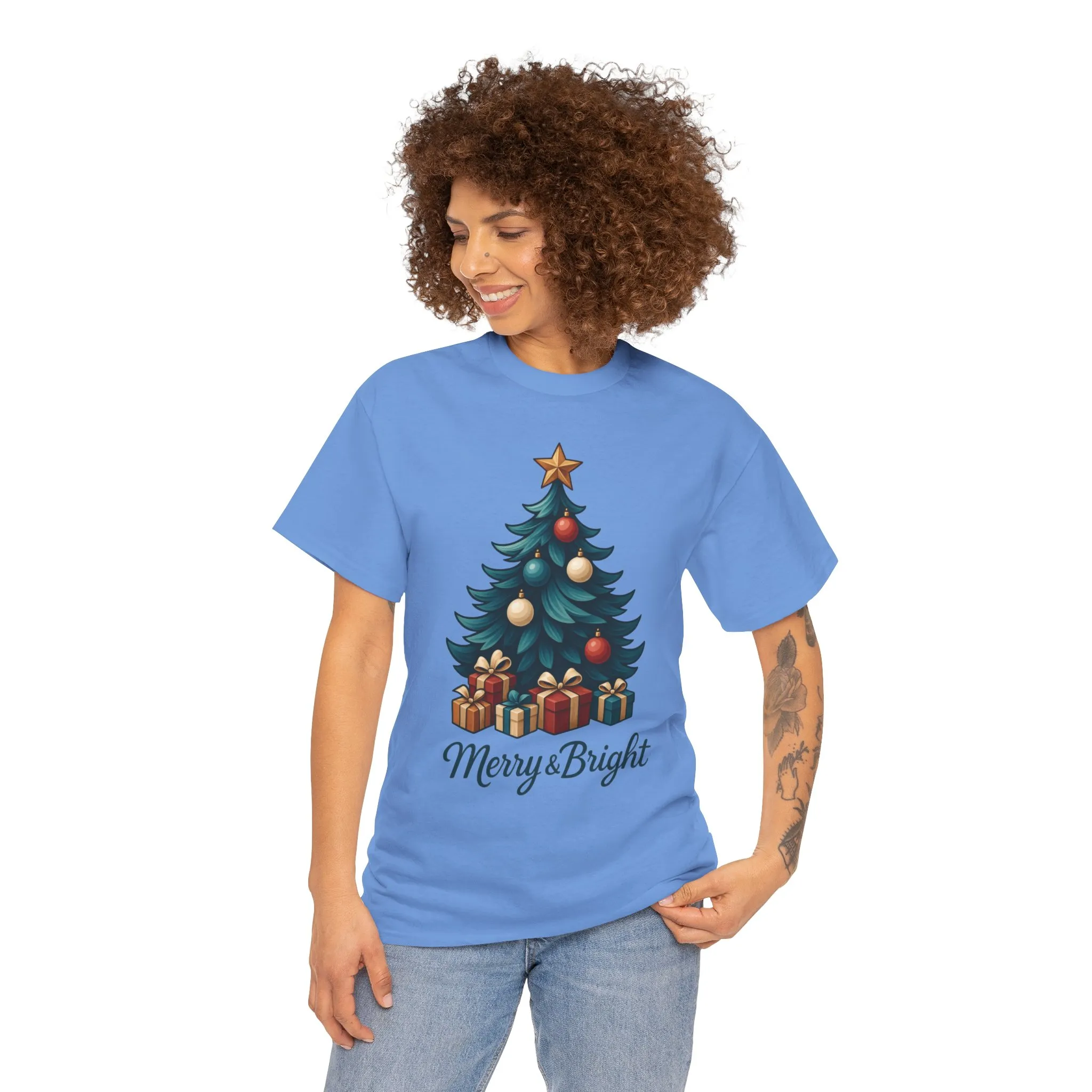 Merry & Bright Christmas T-Shirt, Holiday Tree Gift Tee for Women - Image 12