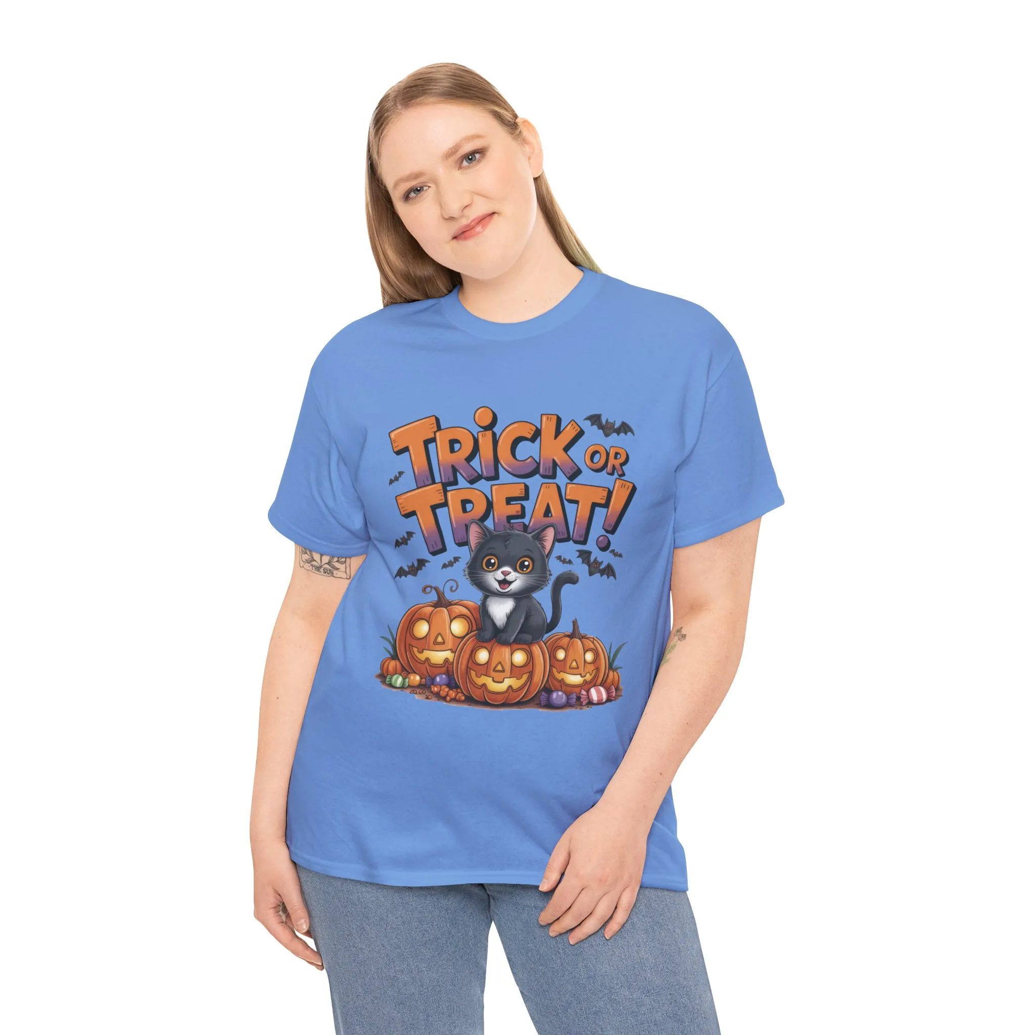 Cute Black Cat Trick or Treat Halloween T-Shirt for Women, Funny Pumpkin Cat Tee, Spooky Fall Shirt, Matching Family Halloween Shirts - Image 18