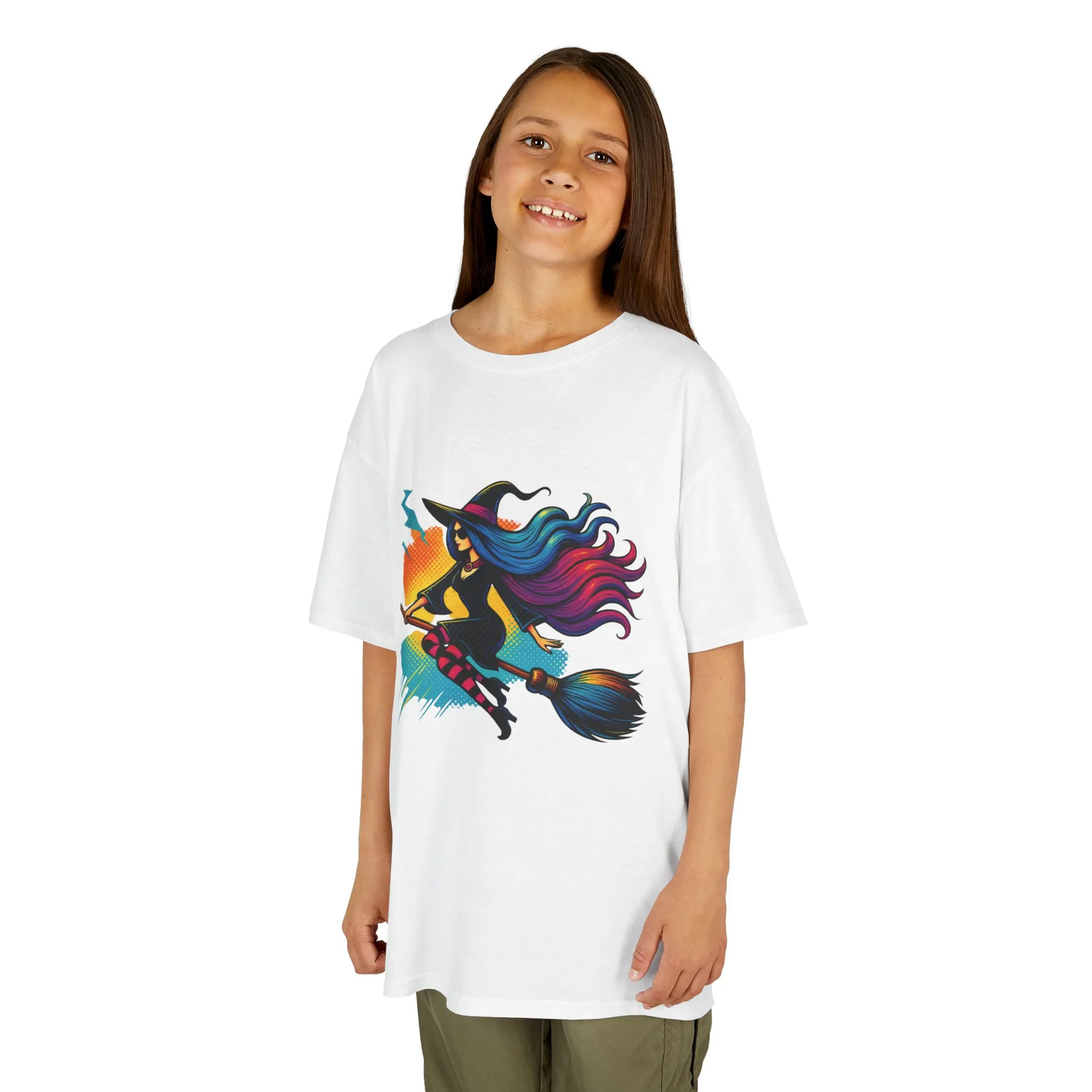 Girls Witch T-Shirt, Colorful Halloween Witch Graphic Tee for Kids, Fun Spooky Broomstick Shirt, Gift for Girls - Image 4