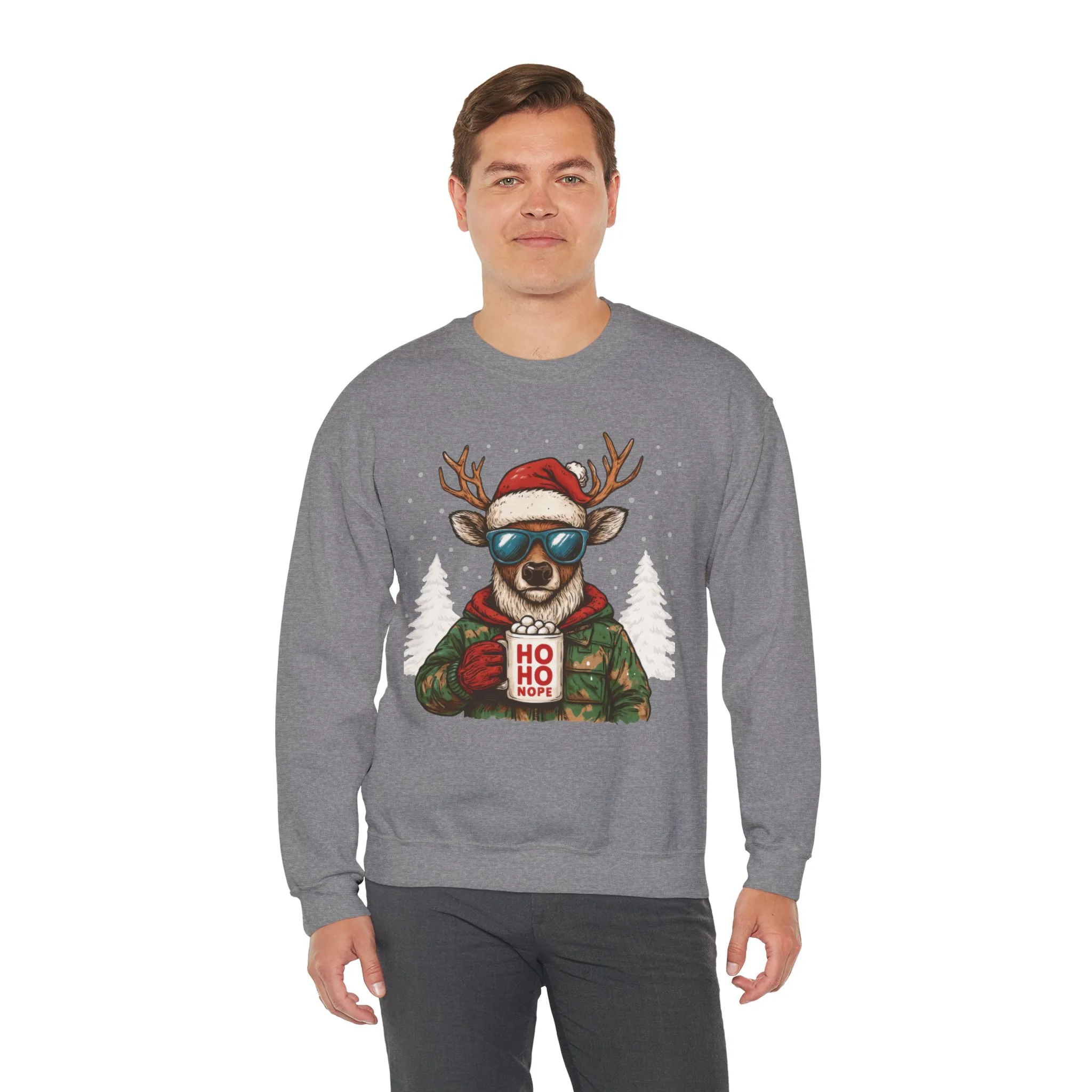 Men's HO HO NOPE Funny Christmas T-Shirt, Cool Reindeer Holiday Tee - Image 15
