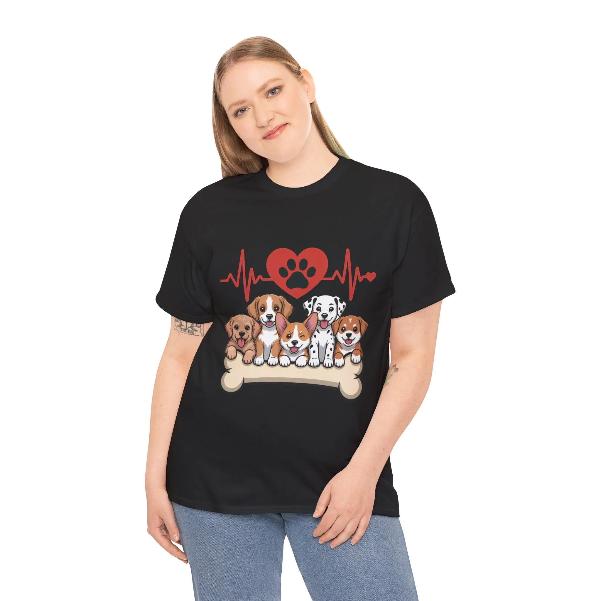 Cute Puppy Heartbeat Women's T-Shirt, Dog Lover Gift, Paw Print Heart Graphic Tee - Image 9
