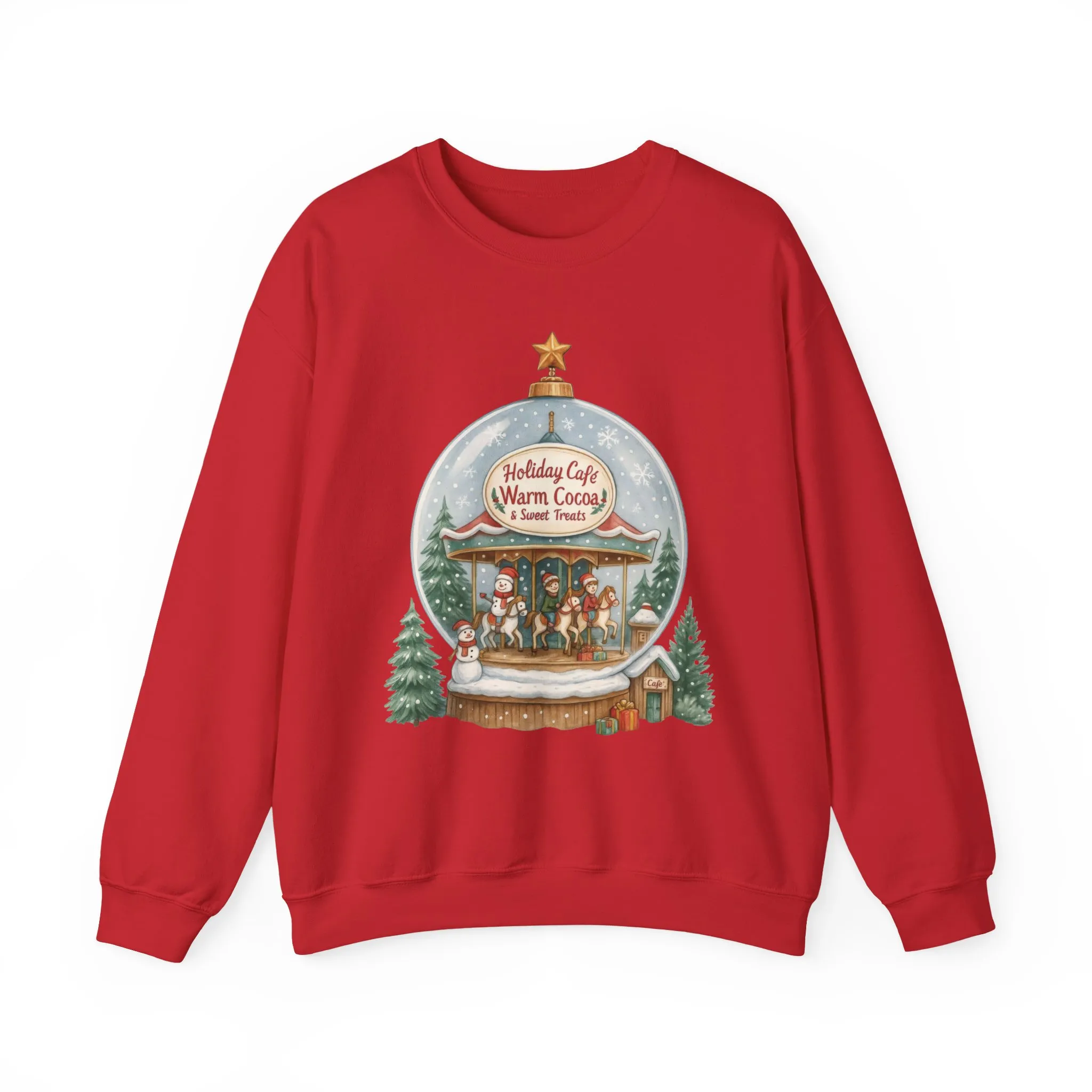 Holiday Café Christmas Sweatshirt, Warm Cocoa Snow Globe Pullover - Image 25