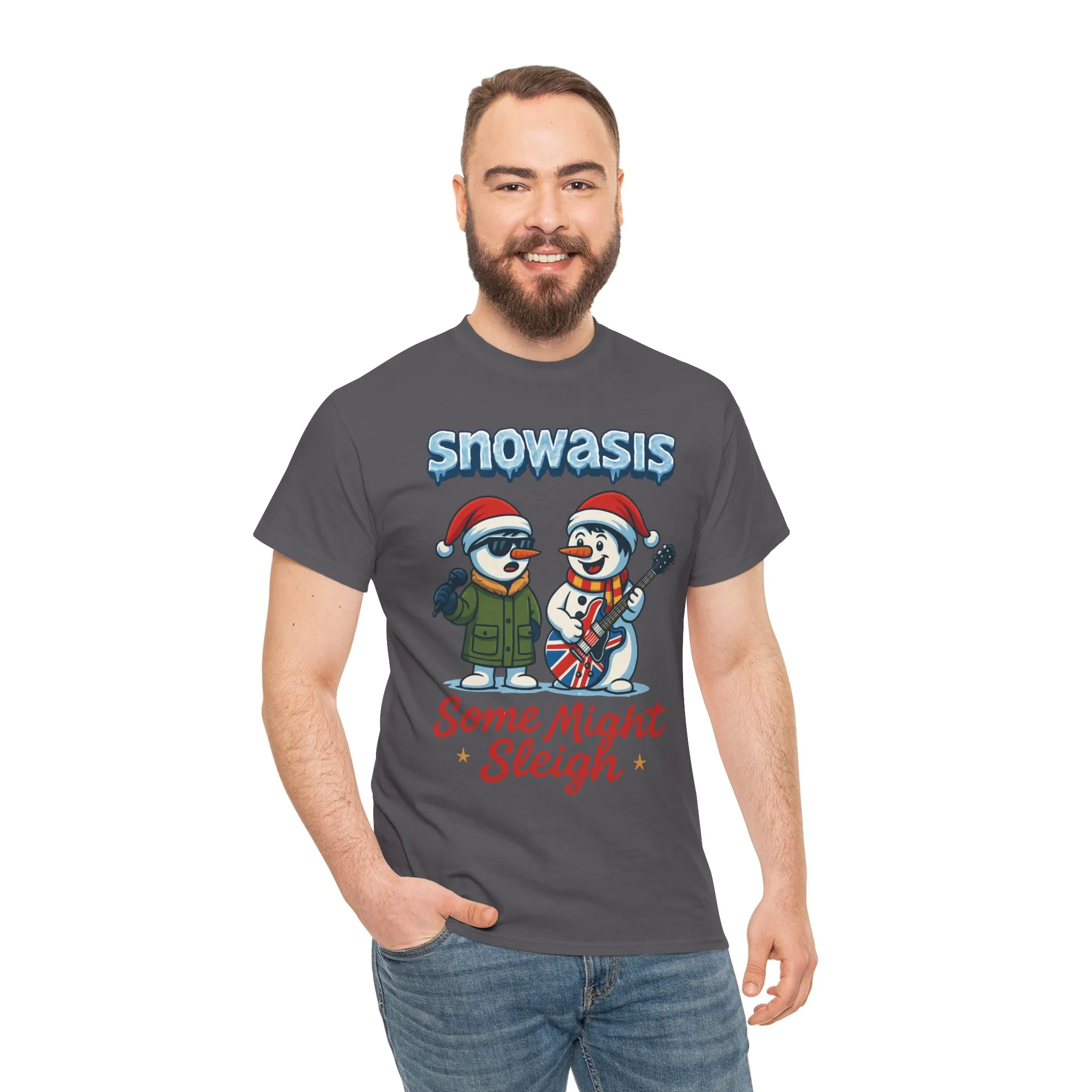 Funny Snowman Band Men's Christmas T-Shirt, Snowasis Some Might Sleigh Tee - Image 20