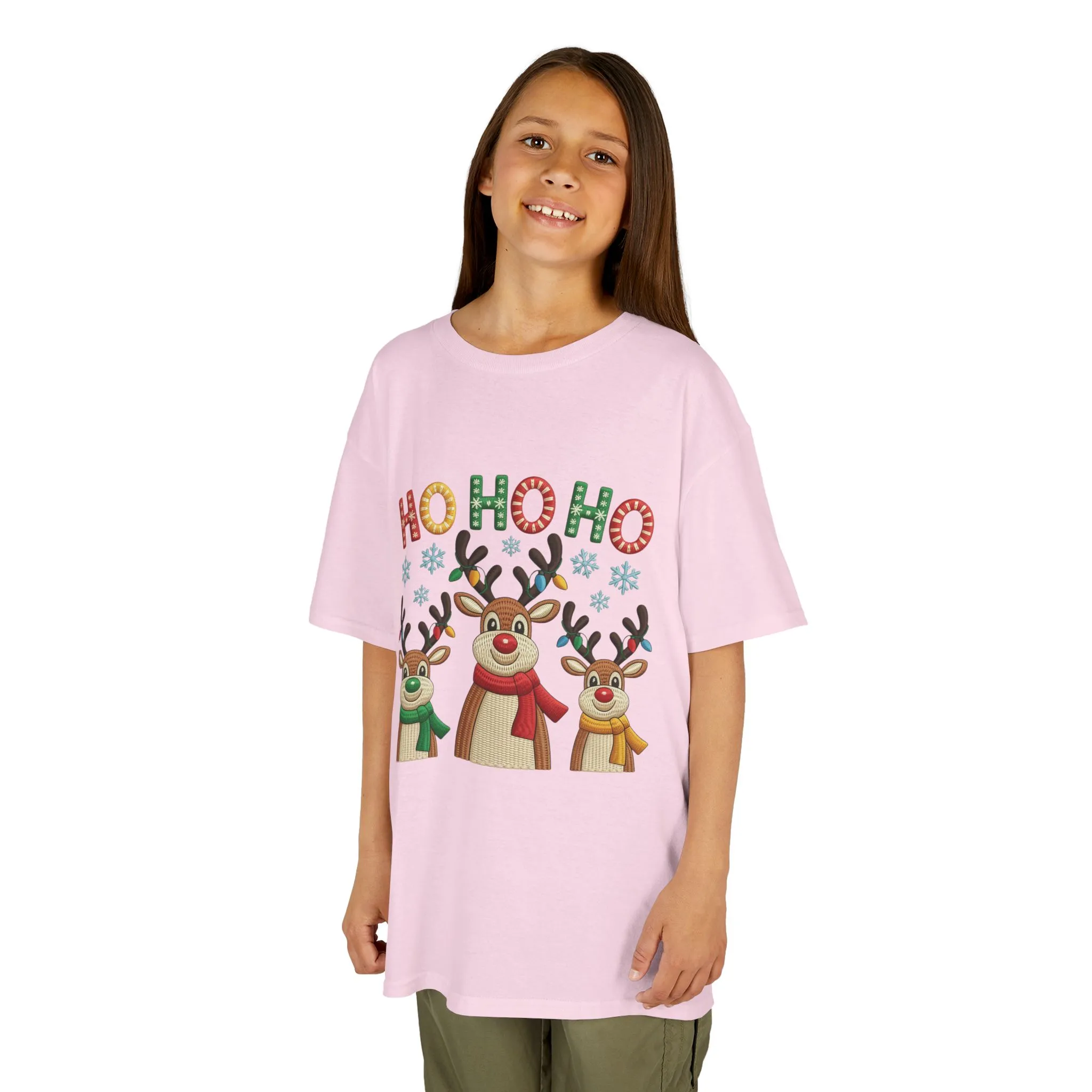 Ho Ho Ho Reindeer T-Shirt for Girl, Cute Christmas Kids Holiday Tee - Image 14