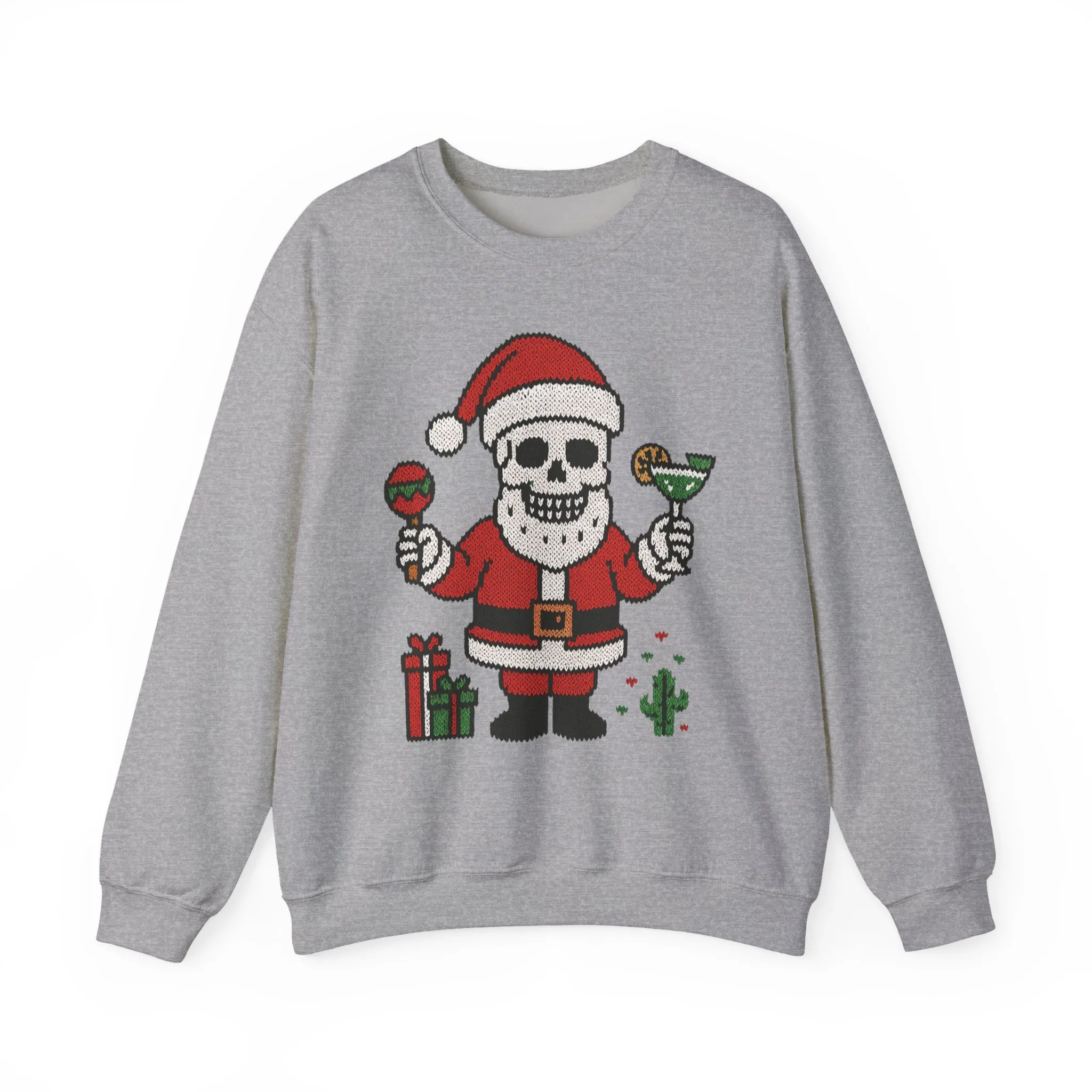 Funny Santa Skull Christmas Men's Sweatshirt, Holiday Margarita Pullover - Image 10