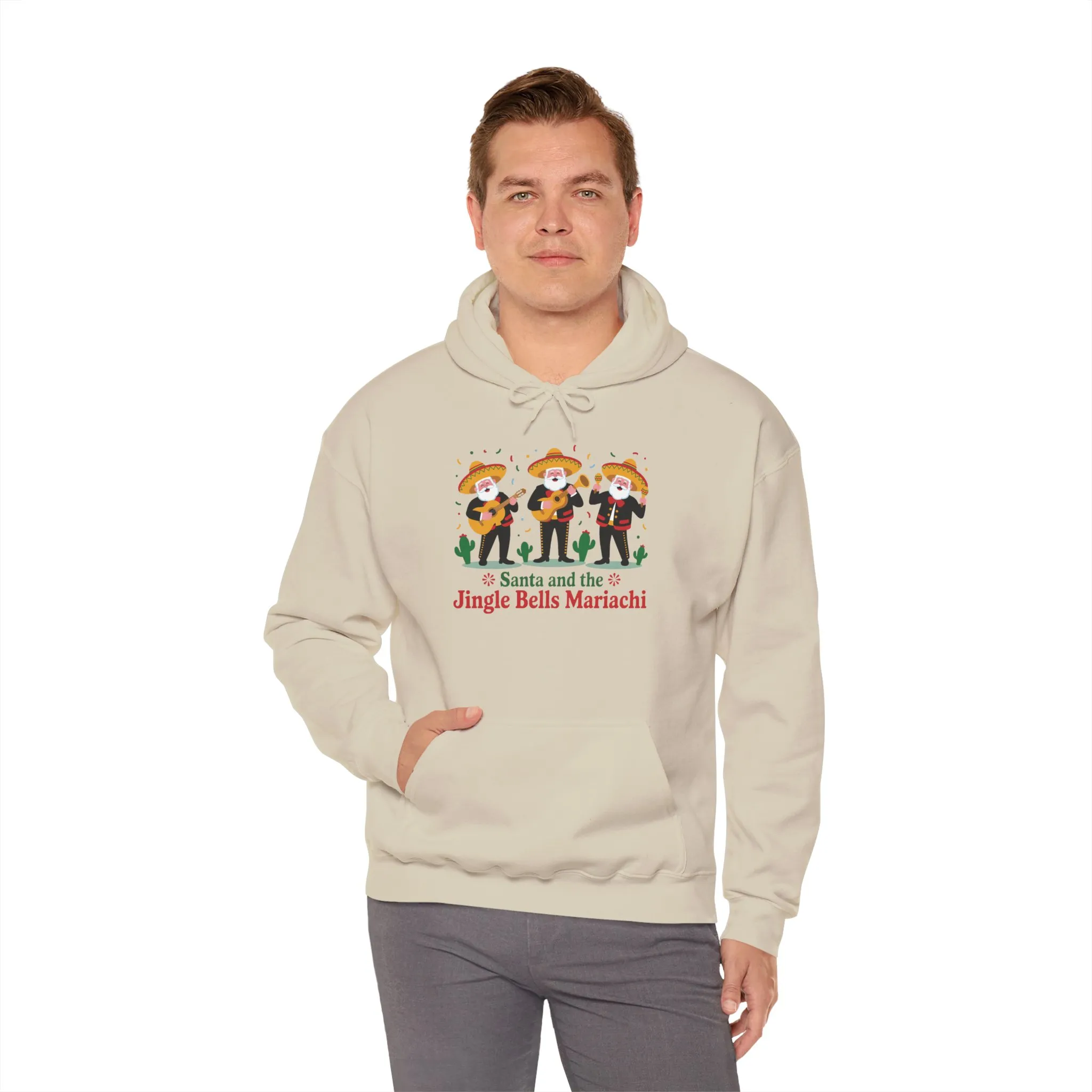 Santa and the Jingle Bells Mariachi Hoodie, Funny Mexican Santa Christmas Hoodie, Latin Fiesta Holiday Sweatshirt - Image 12