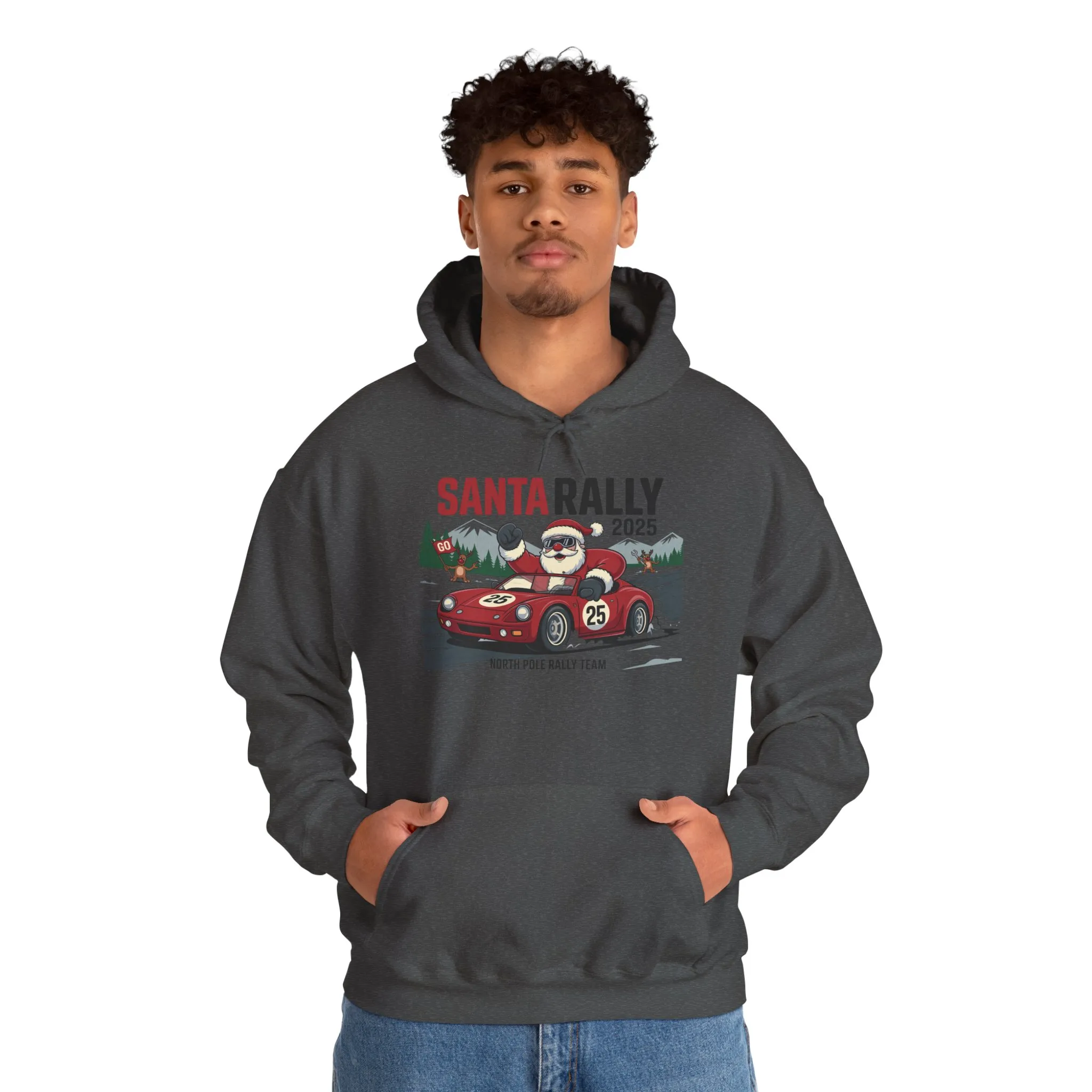 Santa Rally 2025 Christmas Sweatshirt, Funny Santa Racing Hoodie for Men, North Pole Rally Team Holiday Jumper - Image 23