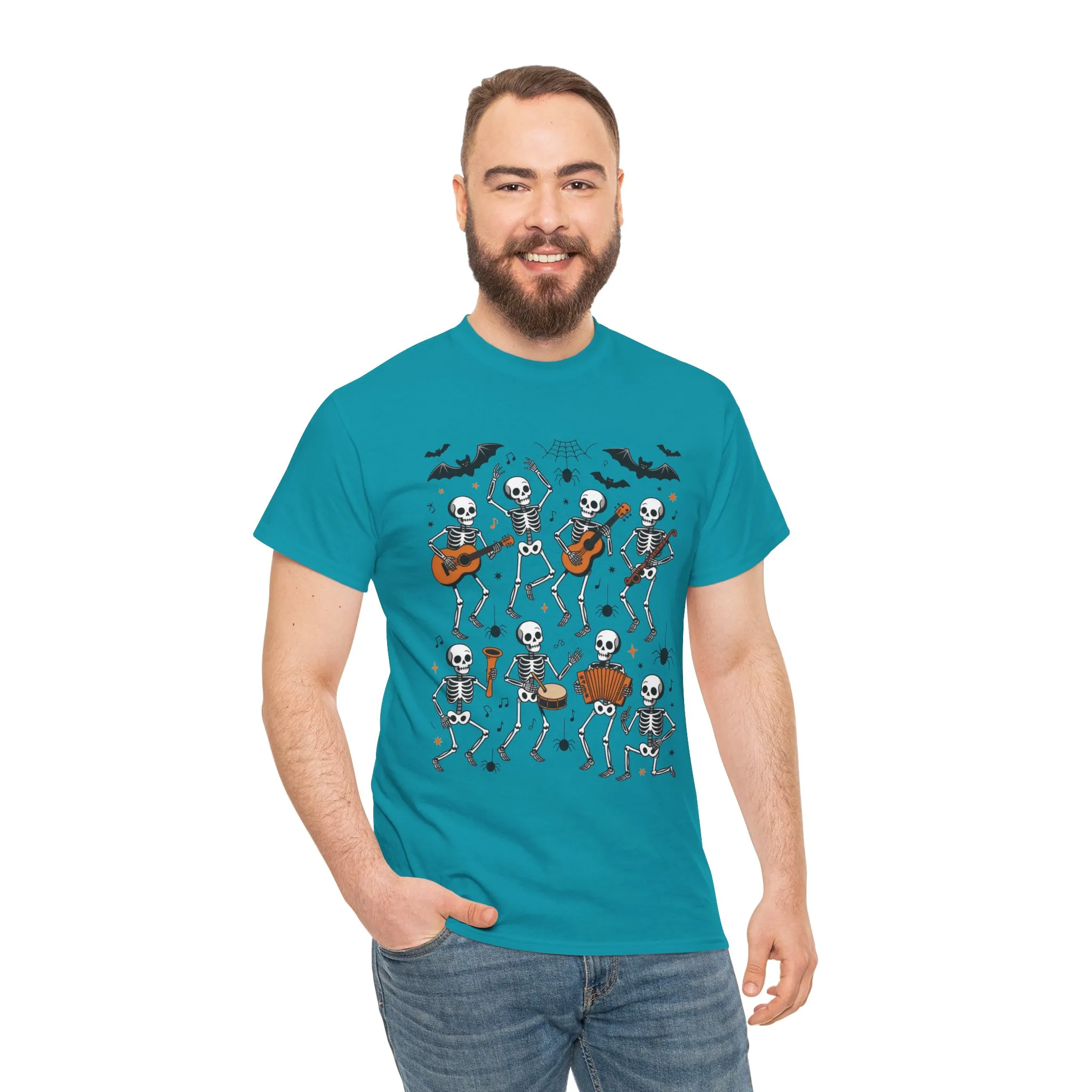 Dancing Skeleton Band Halloween T-Shirt for Men, Funny Spooky Music Tee, Rock and Roll Skeleton Shirt, Cool Halloween Party Outfit - Image 26