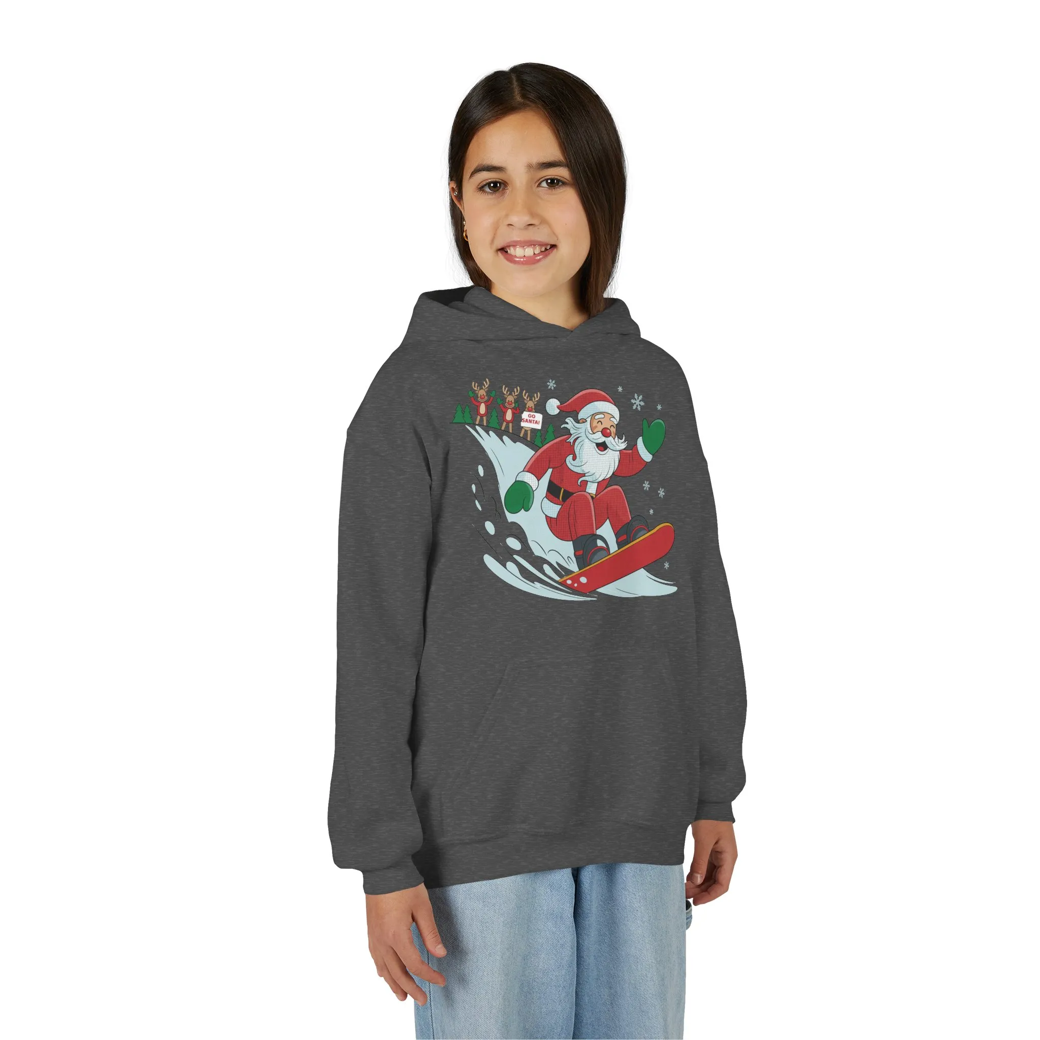 Go Santa Snowboarding Christmas Hoodie, Funny Santa - Reindeer Holiday Hoodie for Kids, Cute Winter Sports Christmas Sweatshirt - Image 16