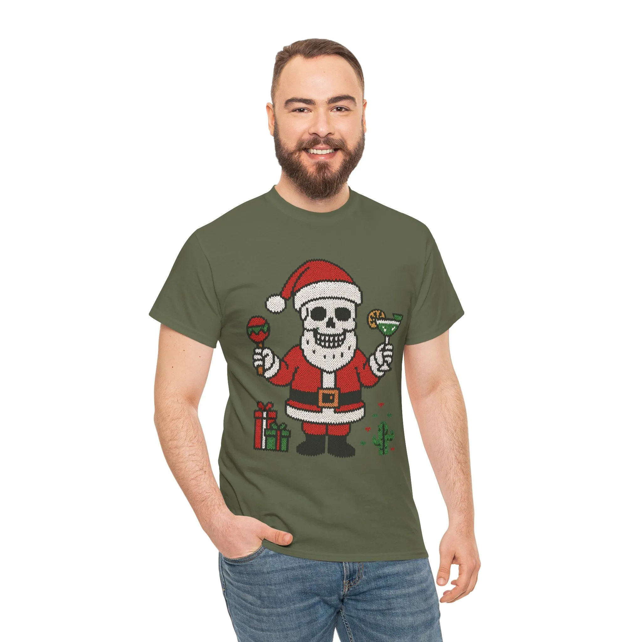 Funny Santa Skull Christmas Men's Shirt, Holiday Margarita Tee for Men - Image 8