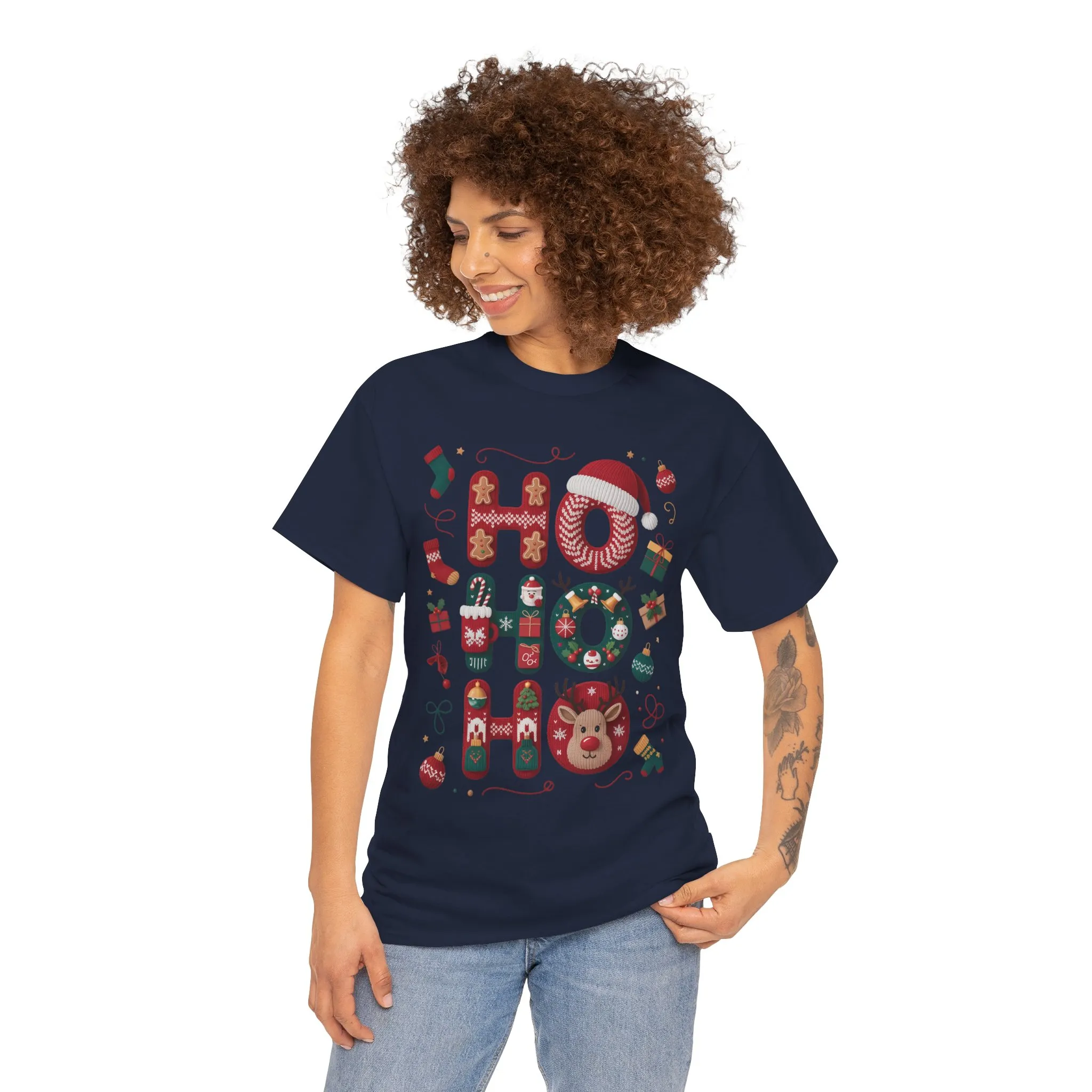 Ho Ho Ho Women's Christmas T-Shirt - Sweatshirt, Cute Festive Holiday Top, Gingerbread, Reindeer - Santa Hat Design, Cozy Christmas Fashion - Image 26