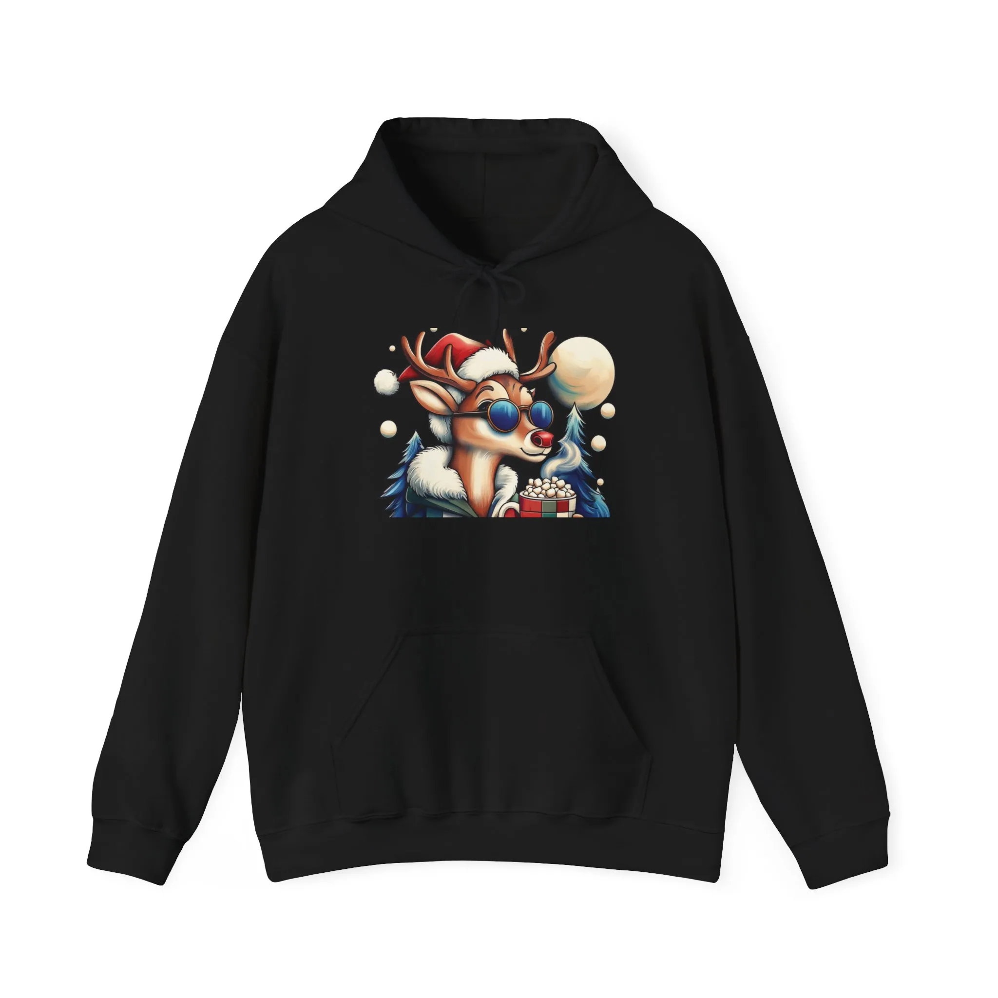 Cool Reindeer Christmas Hoodie, Funny Holiday Hot Cocoa Pullover for Men - Image 9