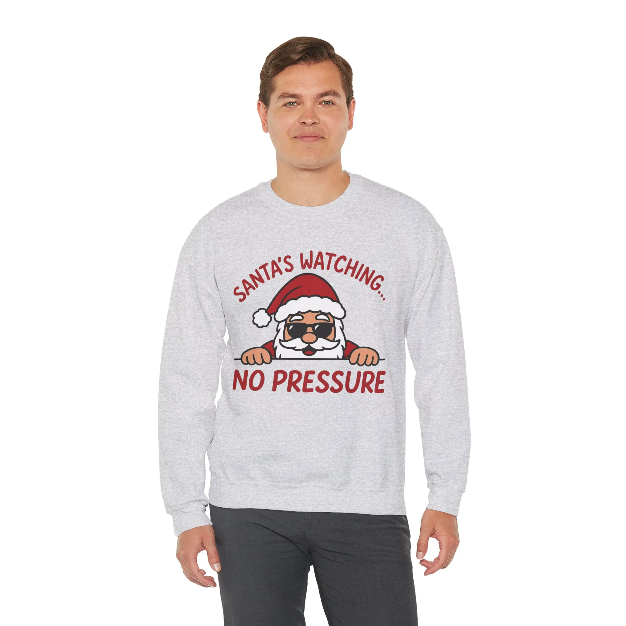 Santa's Watching No Pressure Men's Christmas Sweatshirt, Funny Holiday Jumper - Image 8