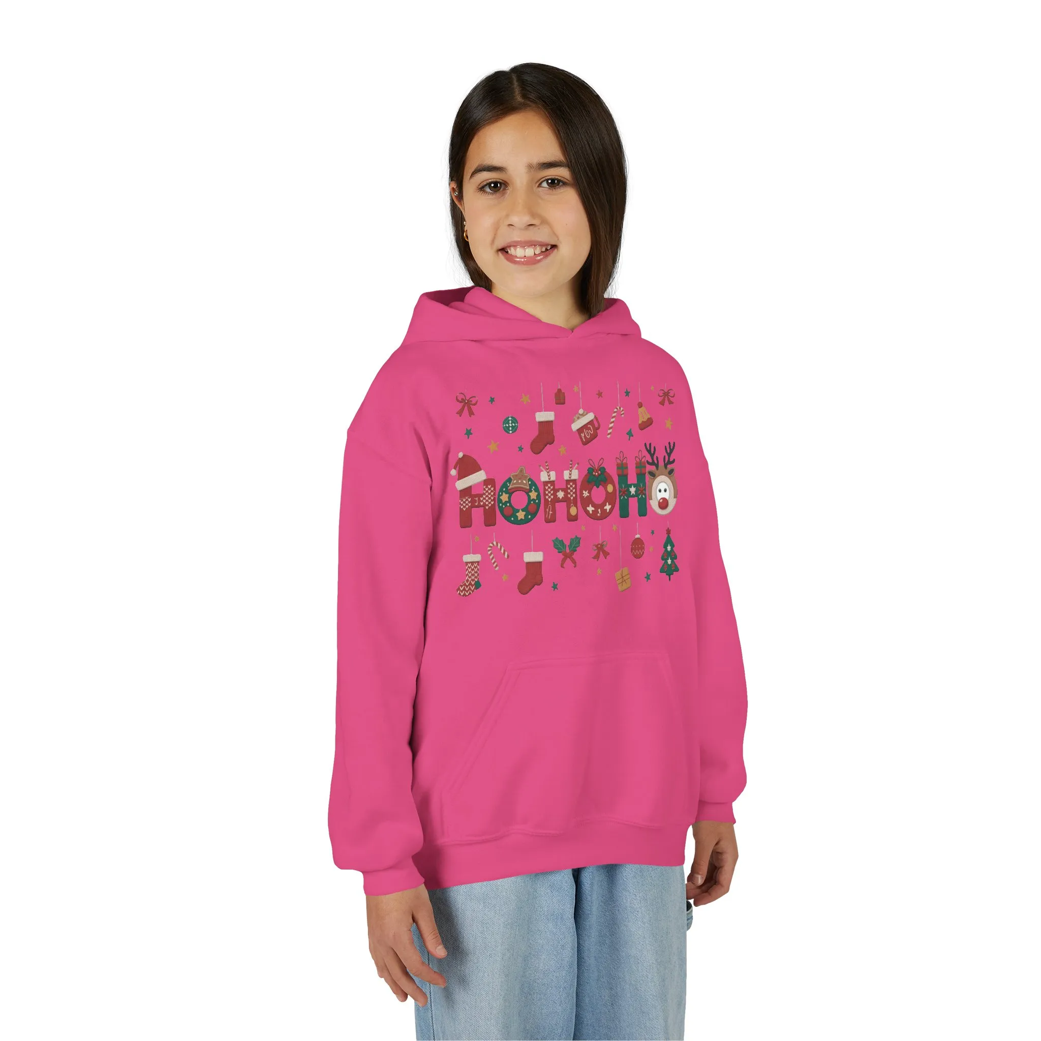 Ho Ho Ho Kids Christmas Hoodie, Cute Girls Holiday Sweatshirt, Gingerbread - Reindeer Festive Design, Cozy Winter Christmas Outfit - Image 27