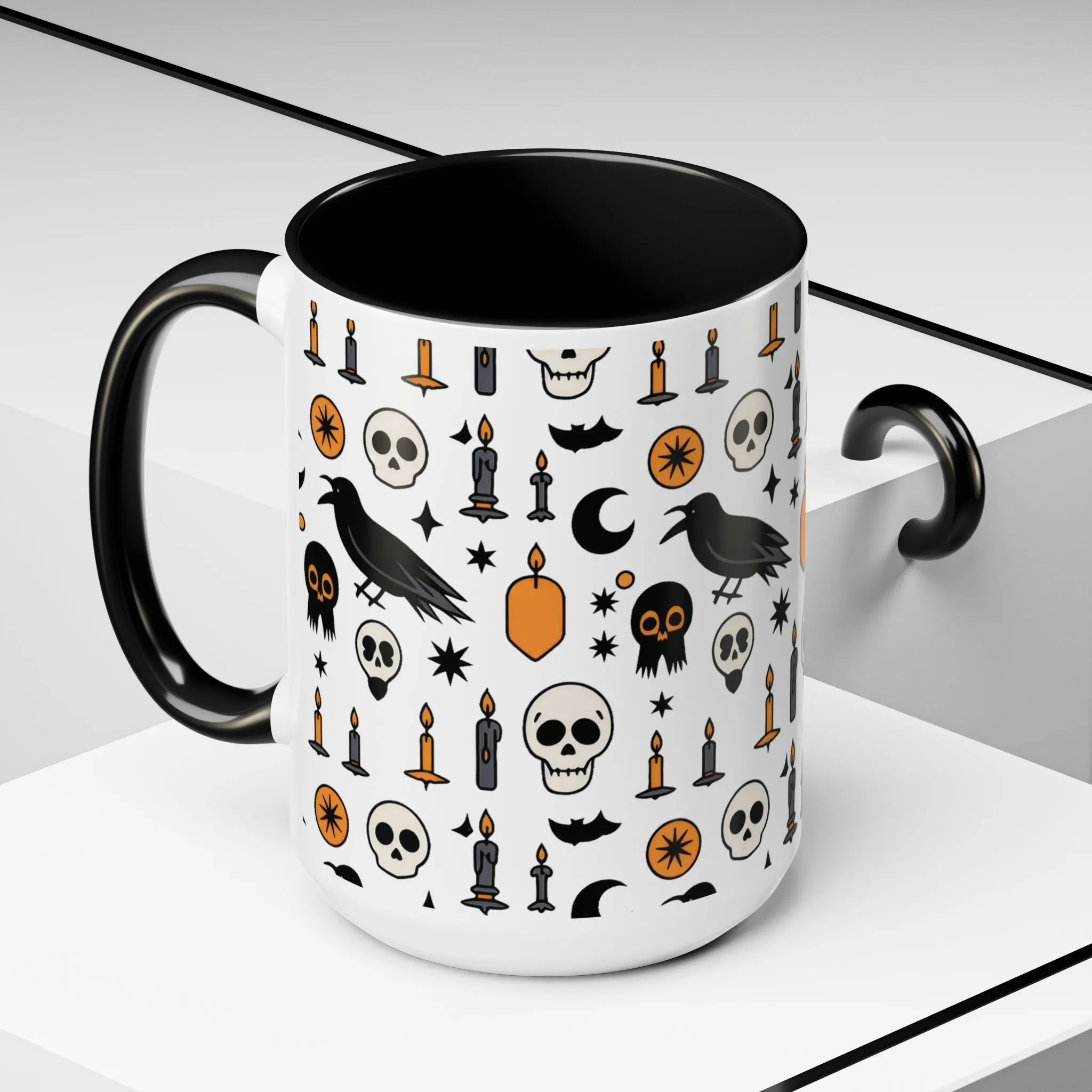 Gothic Halloween Mug, Skull, Candle - Raven Pattern Coffee Cup, Dark Aesthetic Spooky Gift for Her or Him, Accent Coffee Mug (11, 15oz) - Image 10