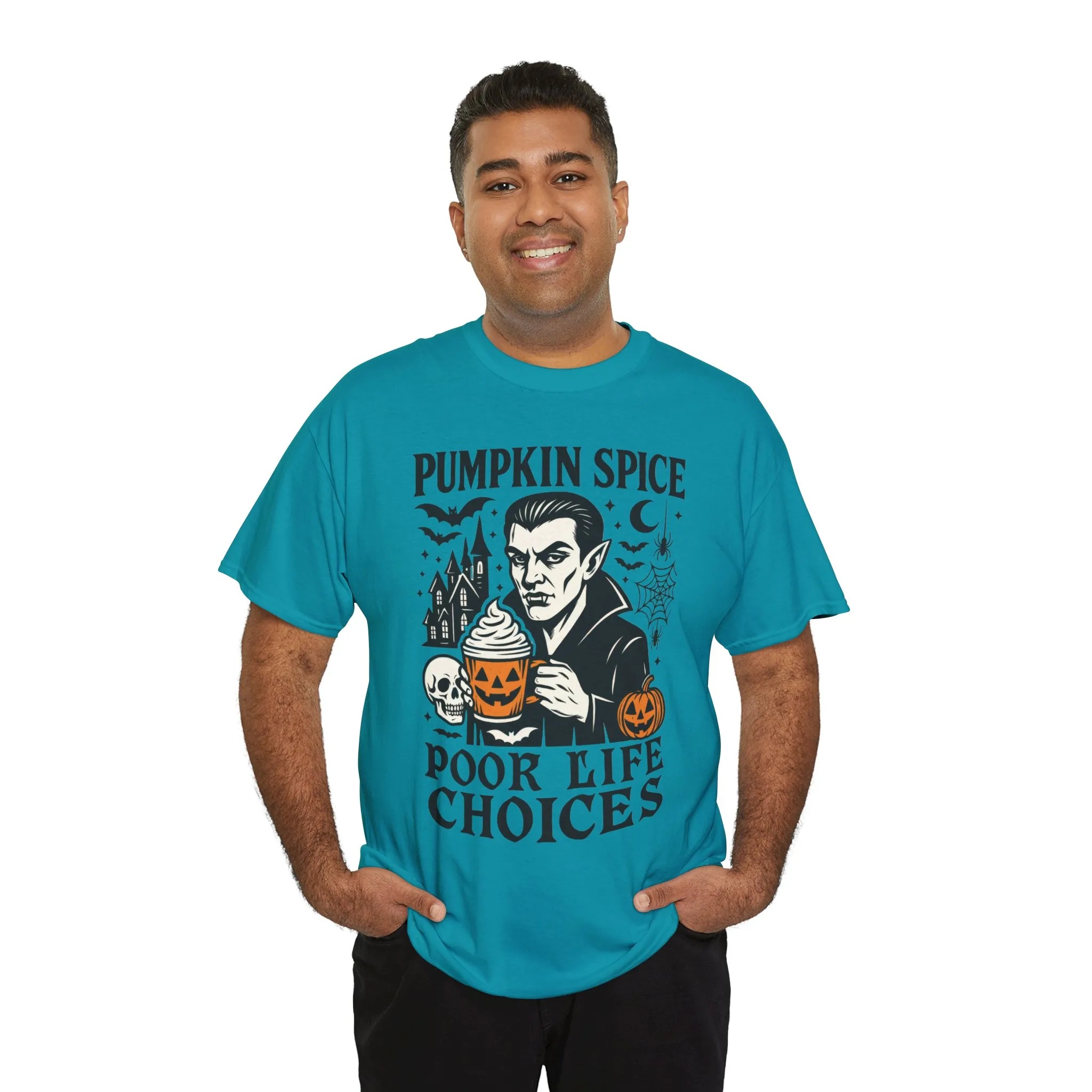 Pumpkin Spice Poor Life Choices Men's T-Shirt, Funny Vampire Coffee Halloween Graphic Tee - Image 15