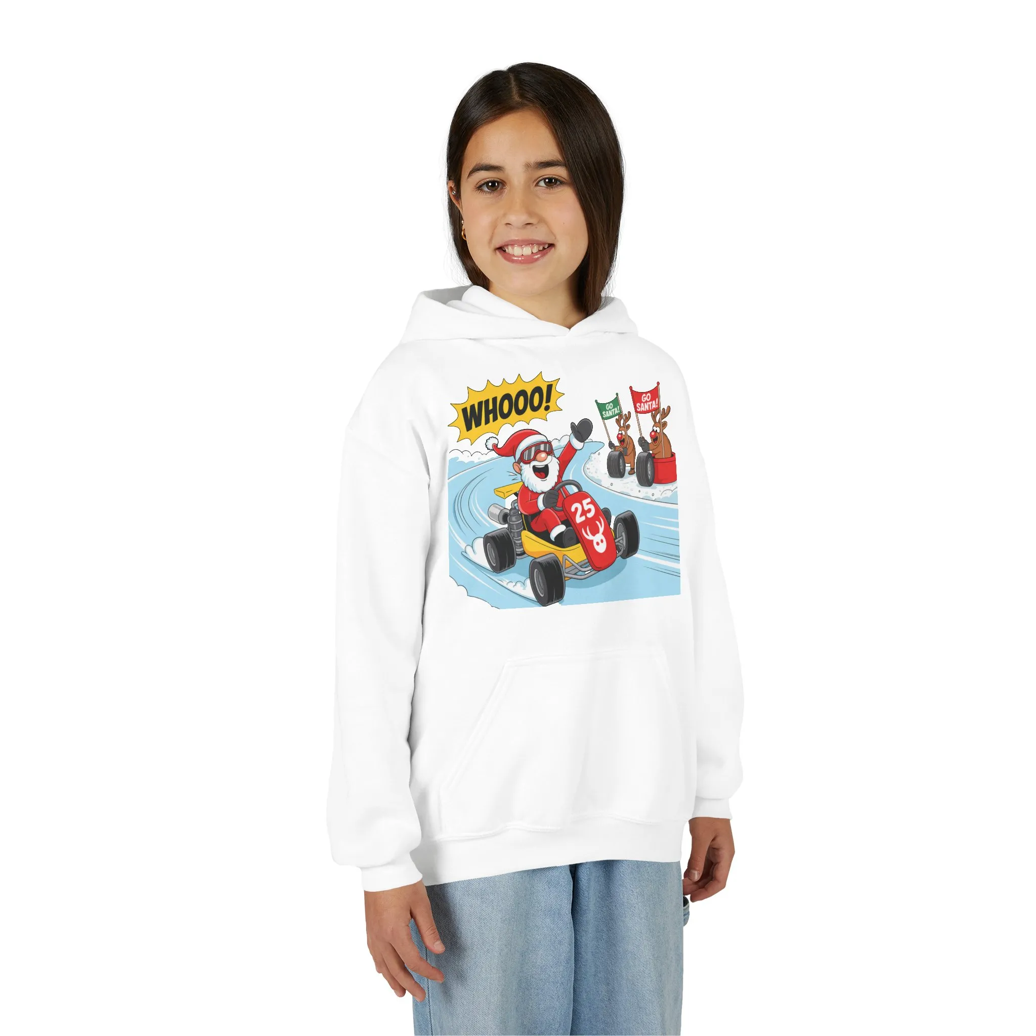 Go Santa Kart Racing Christmas Hoodie, Funny Santa - Reindeer Holiday Sweatshirt for Kids, Cute Christmas Jumper Youth Gift - Image 8