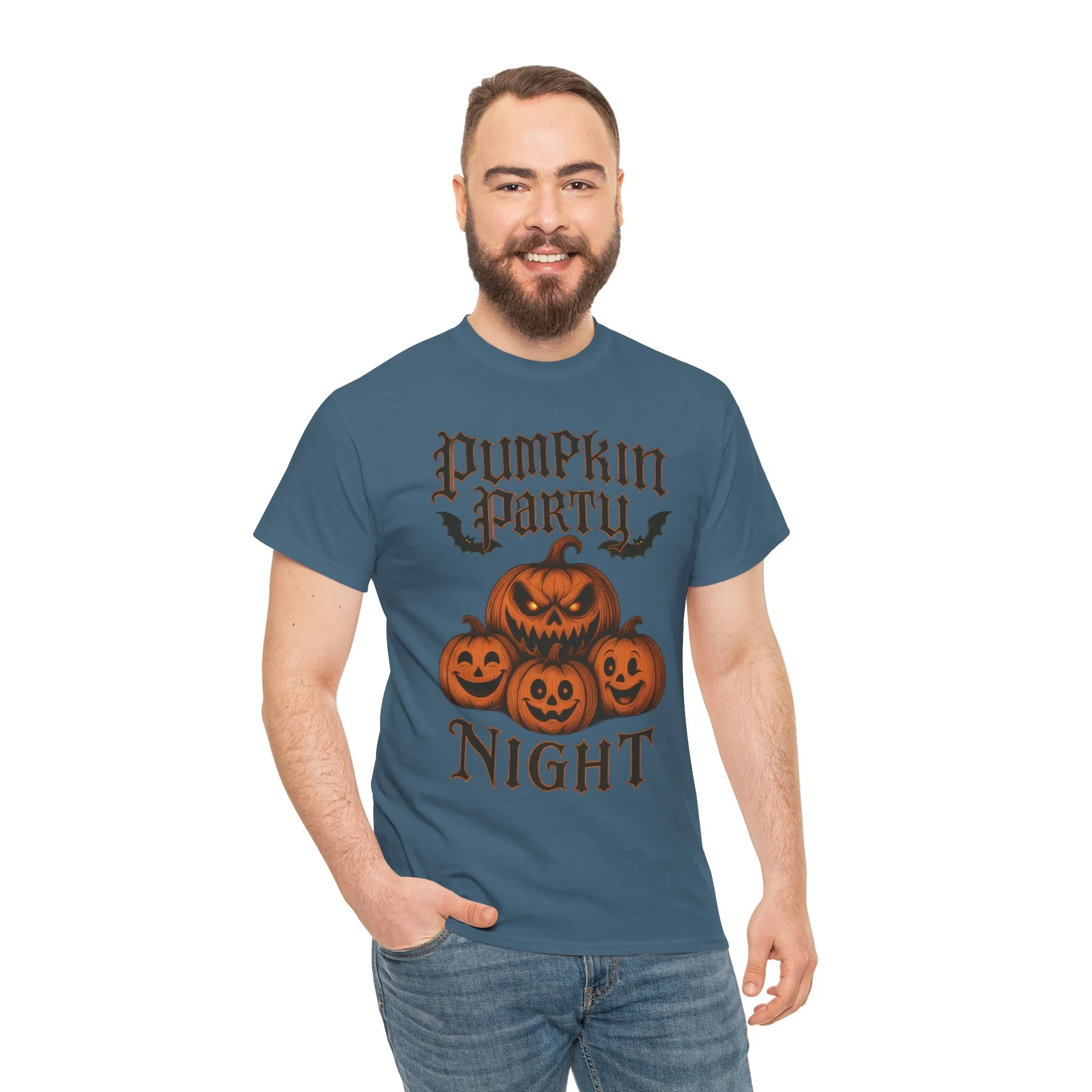 Pumpkin Party Night Men's Halloween T-Shirt, Scary Jack-O-Lantern Pumpkin Graphic Tee for Him
