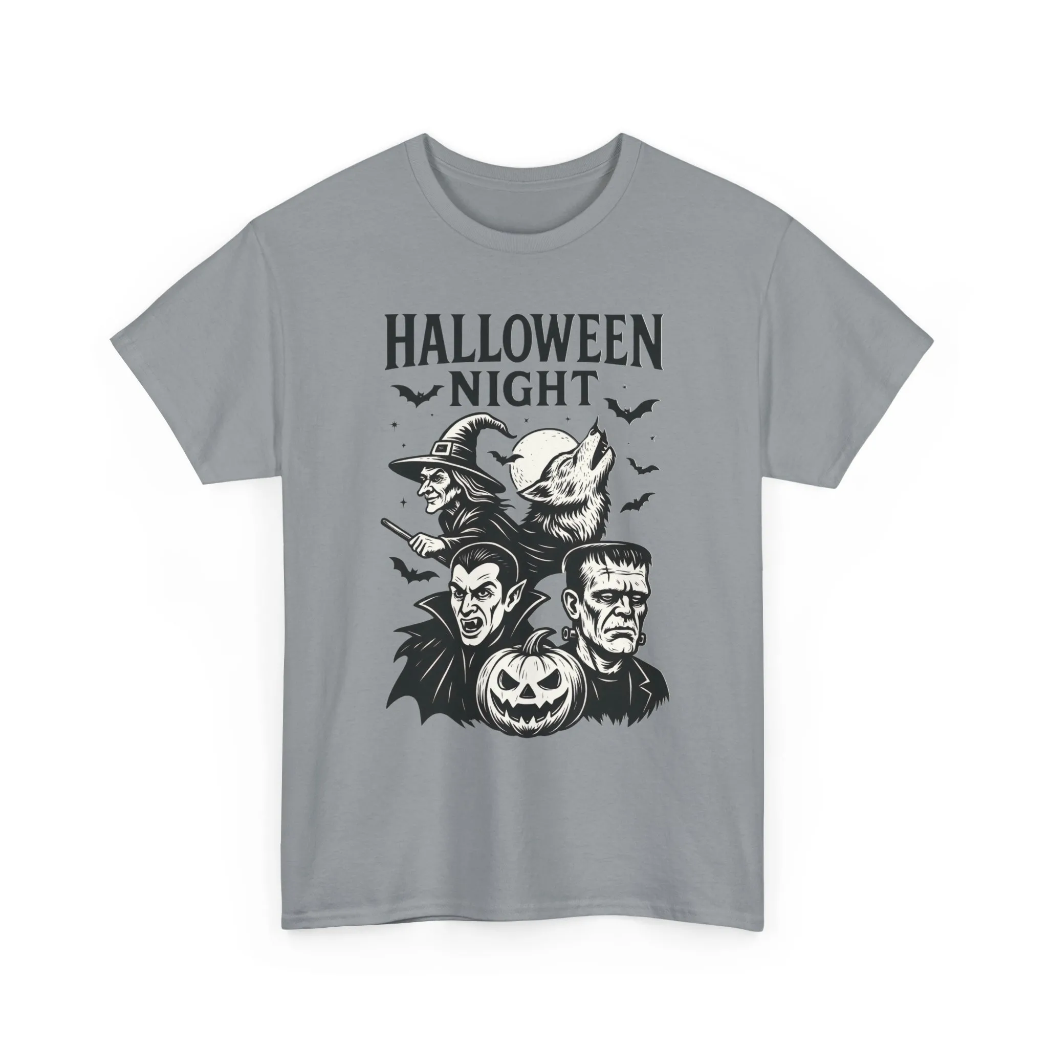 Halloween Night Men's T-Shirt, Classic Monsters Graphic Tee, Witch, Vampire, Frankenstein, Werewolf - Image 13
