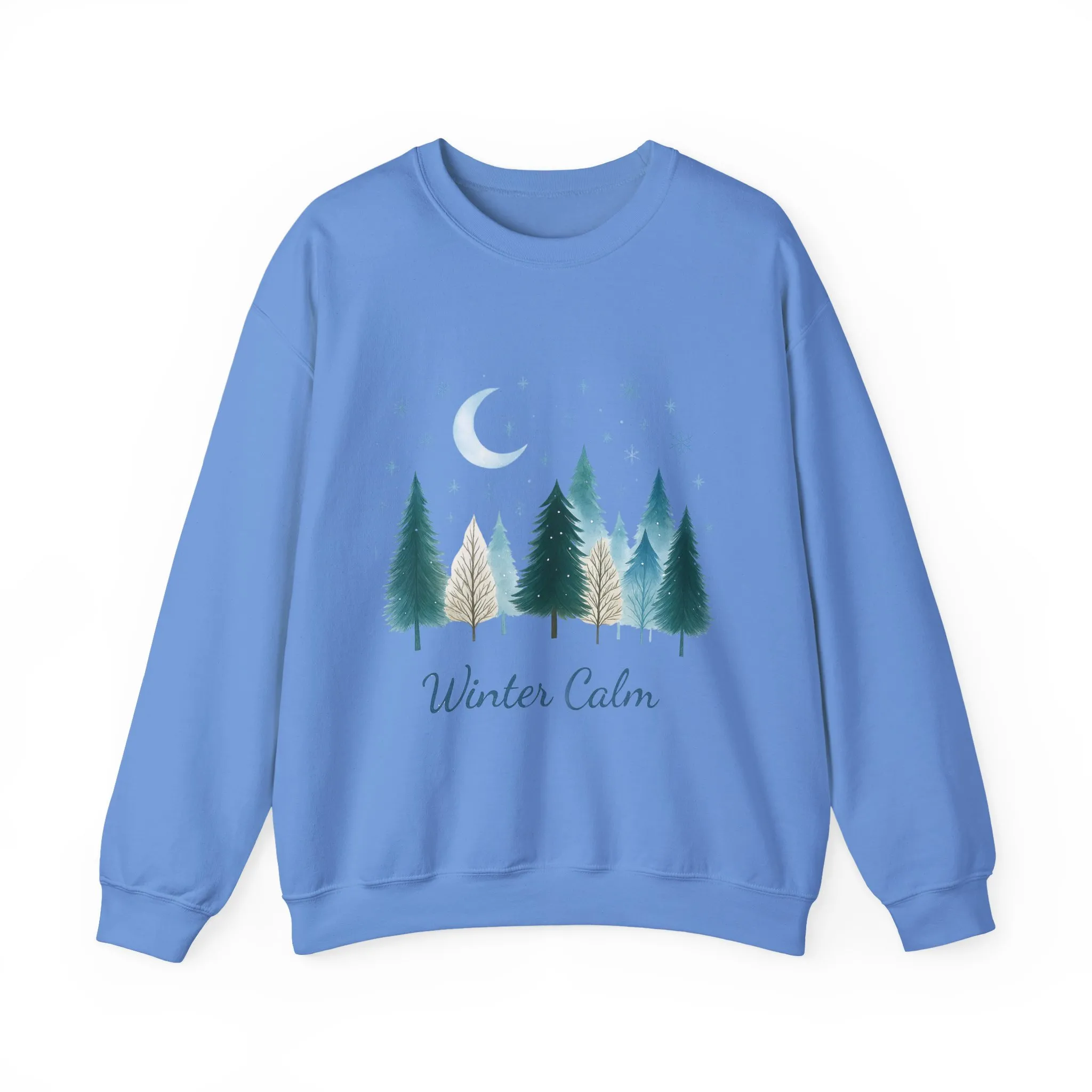 Winter Calm Sweatshirt, Minimalist Christmas Forest Pullover, Serene Winter Moon Scene Sweater for Women - Image 13
