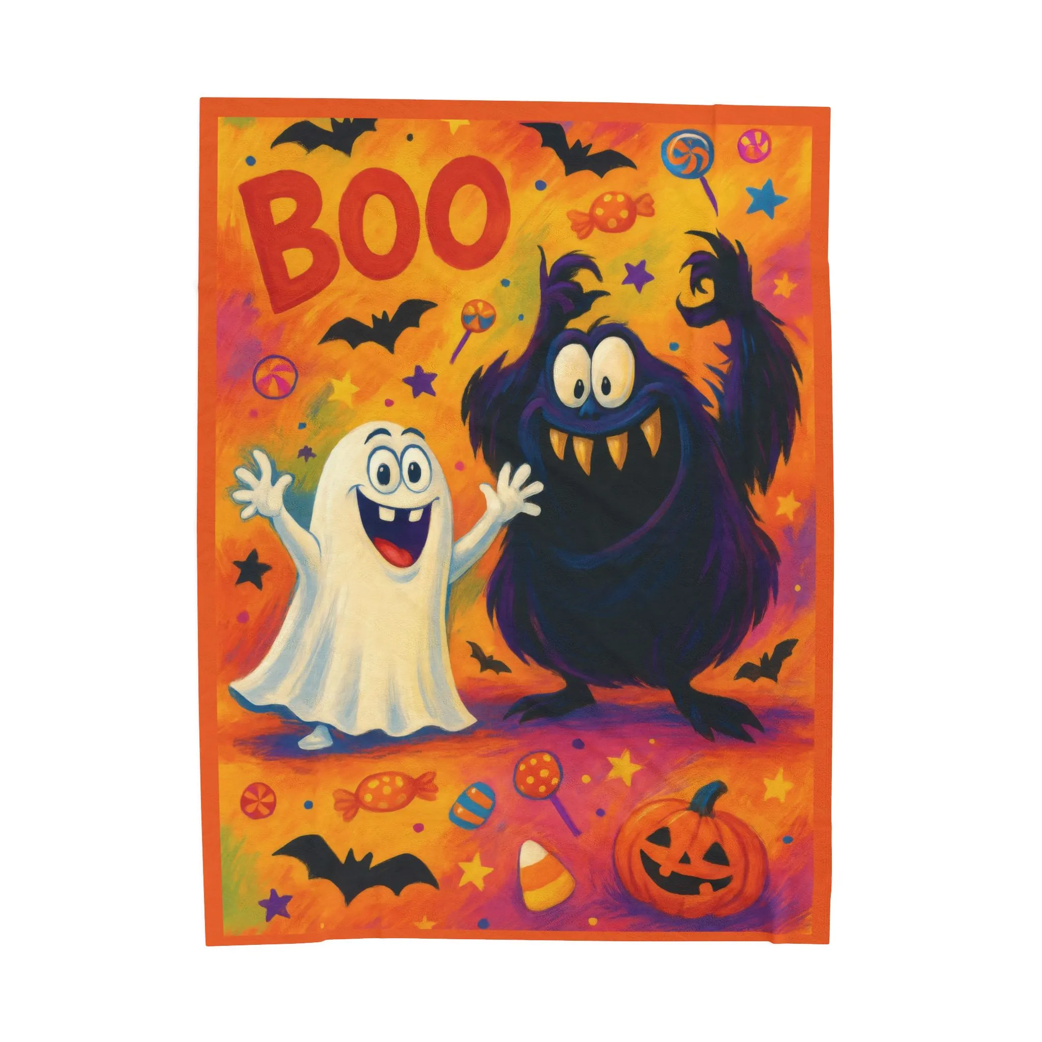 Cute Ghost and Monster Halloween Velveteen Plush Blanket, Fun Kids Throw, Spooky Cute Boo Design, Cozy Fall Blanket Gift - Image 2
