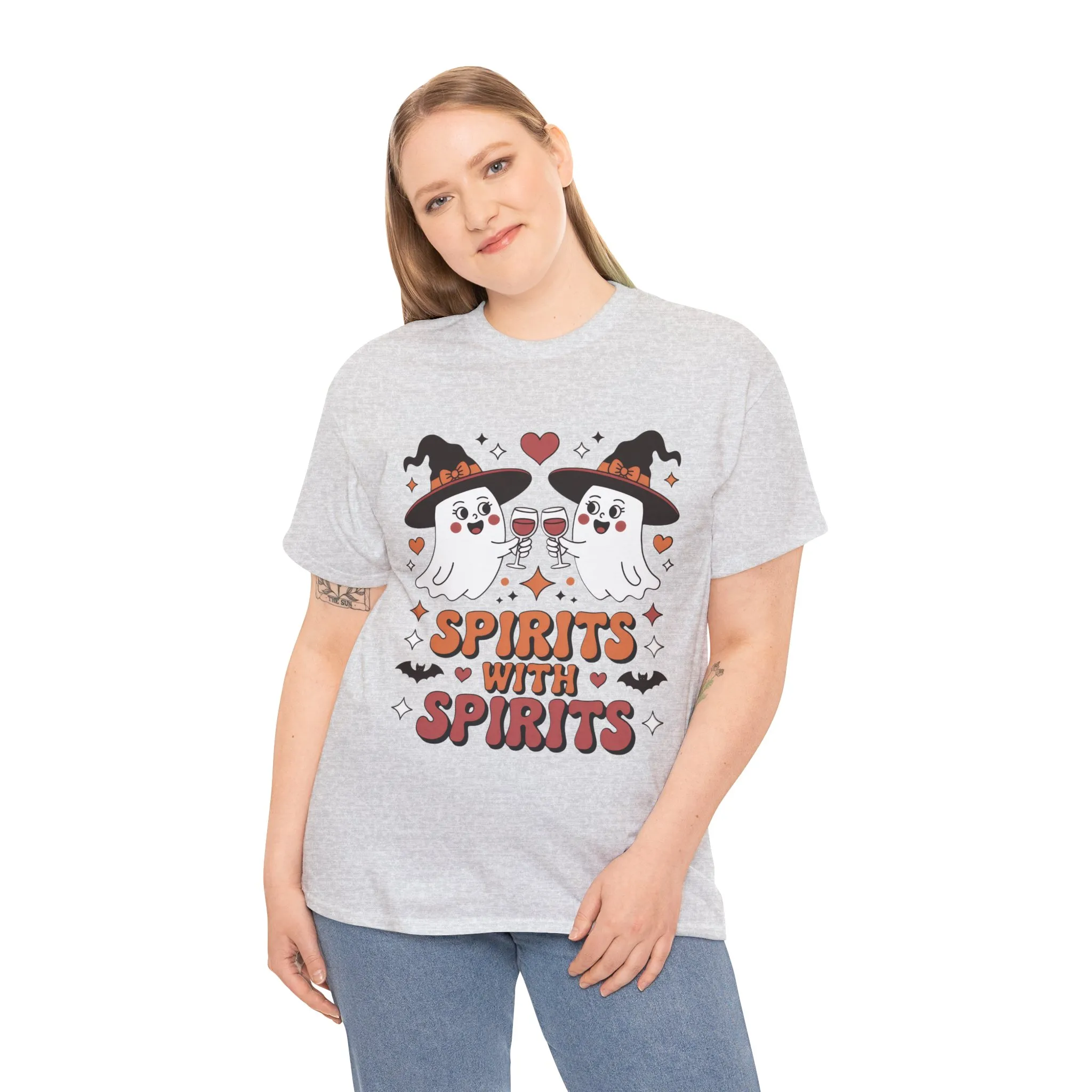 Spirits With Spirits Women's Halloween T-Shirt, Funny Ghost Drinking Wine Tee, Witches Party Shirt, Spooky Season Gift for Her - Image 6