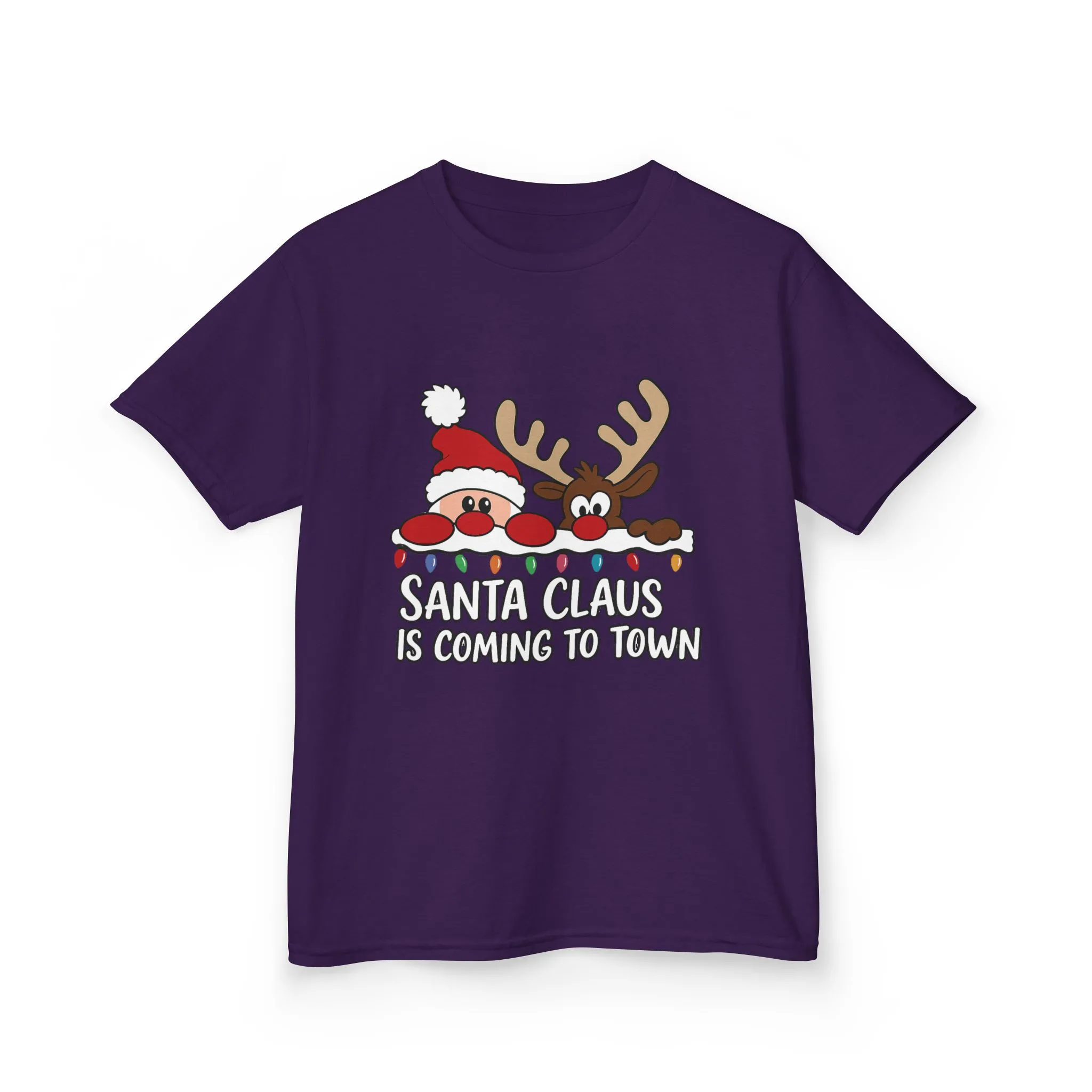 Santa Claus Is Coming to Town Kids Christmas T-Shirt, Cute Reindeer - Santa Holiday Tee - Image 13