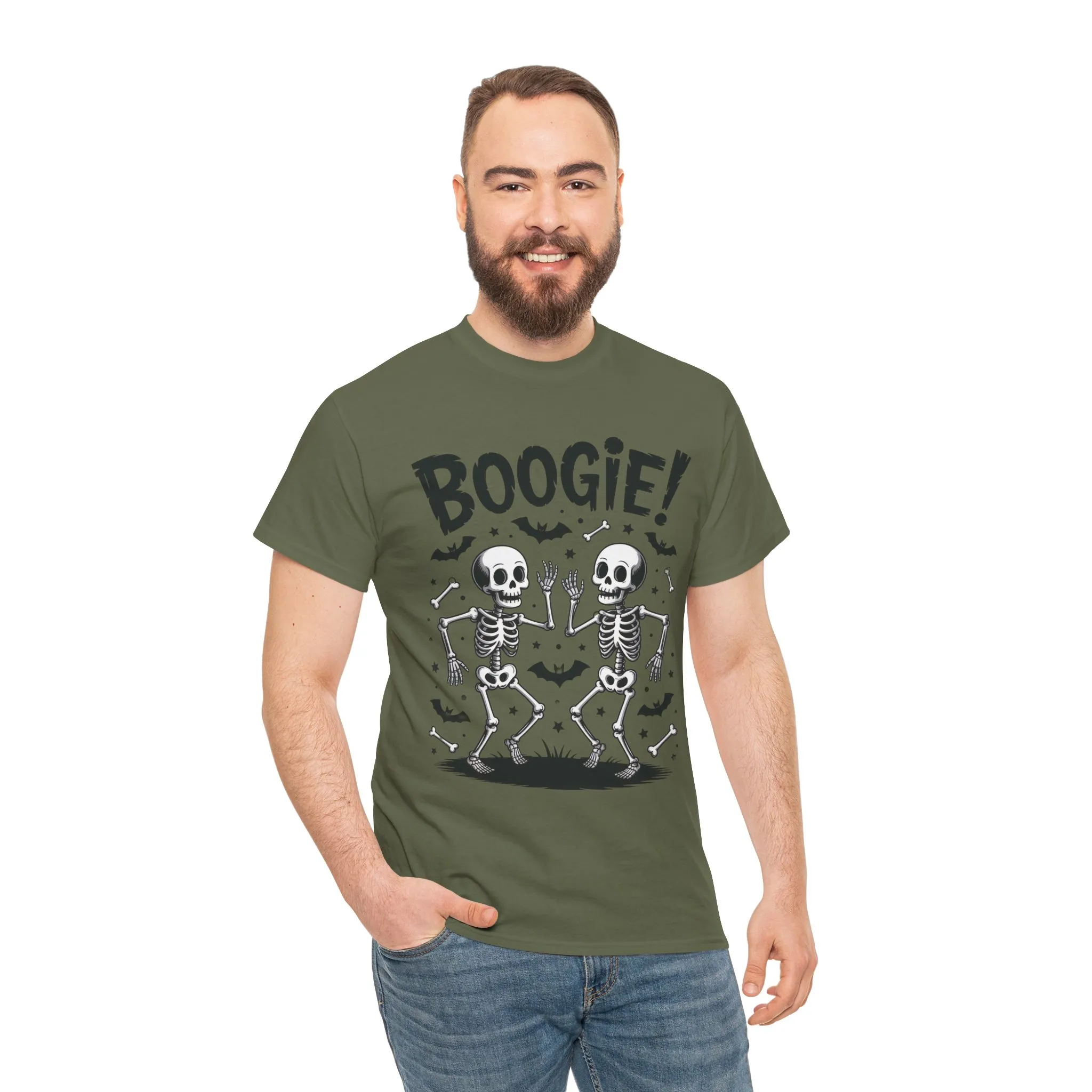 BOOGIE! Dancing Skeleton Halloween Mens's T-Shirt, Funny Spooky Graphic Tee for Men, Men'sHeavy Cotton Tee - Image 5